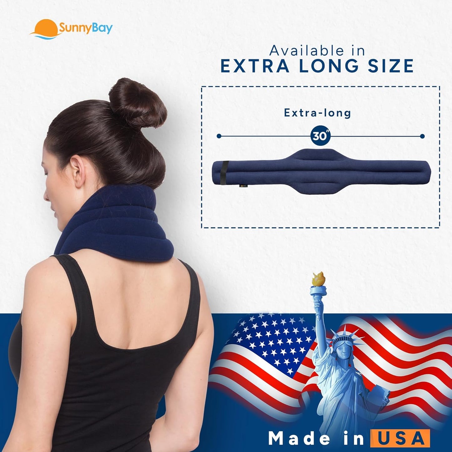 SunnyBay XL Microwave Heating Pad, Microwavable Heated Neck and Shoulder Wrap, Hands-Free Weighted Moist Hot or Cool Pack, Soft Fleece Cover and Flaxseed Filling, 30 Inch Extra-Long Length, Navy
