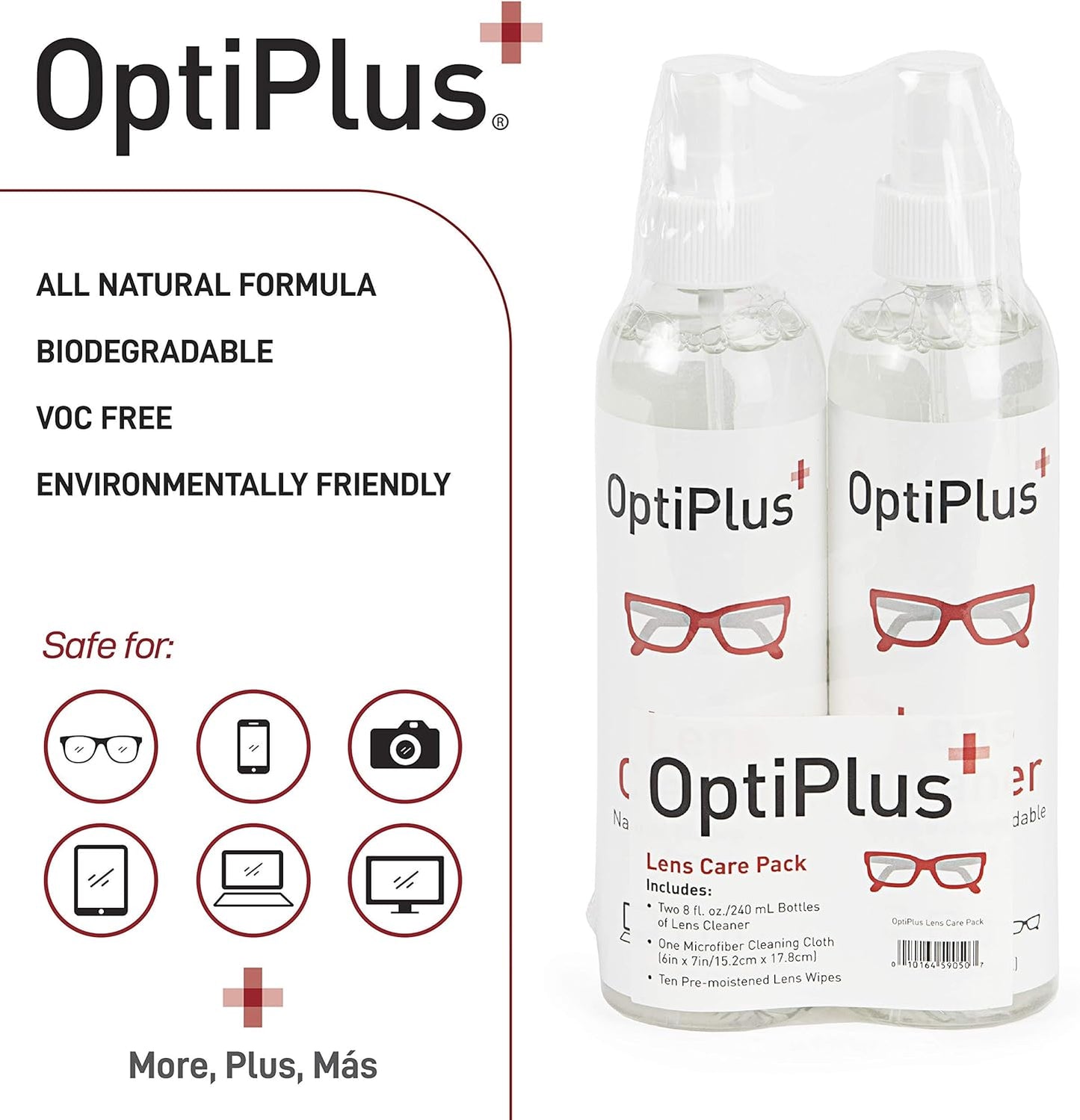 OptiPlus 16oz Lens Cleaning Care Pack | All Natural Eyeglass Cleaning Kit | Eyeglass Cleaner Spray | Lens Wipes | Microfiber Cloth | VOC and Alcohol Free