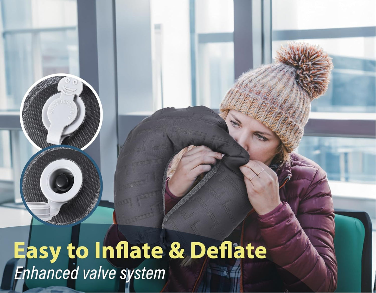 TREKOLOGY Inflatable Neck Pillow for Traveling - Inflatable Travel Pillow for Airplanes - Neck Air Pillow, Blow Up Travel Pillows for Neck Support