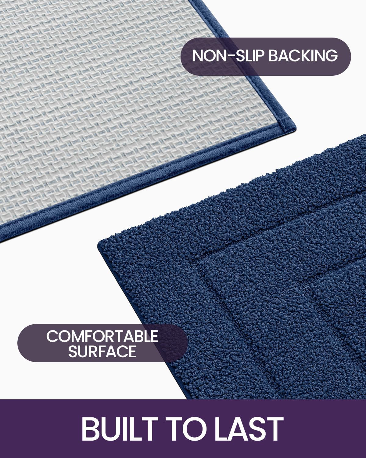DEXI Bathroom Rug 24x16, Non Slip Washable Bath Mat for Shower Floor, Absorbent Soft Bathmat with Rubber Backing, Quick Dry Microfiber Carpet, Navy