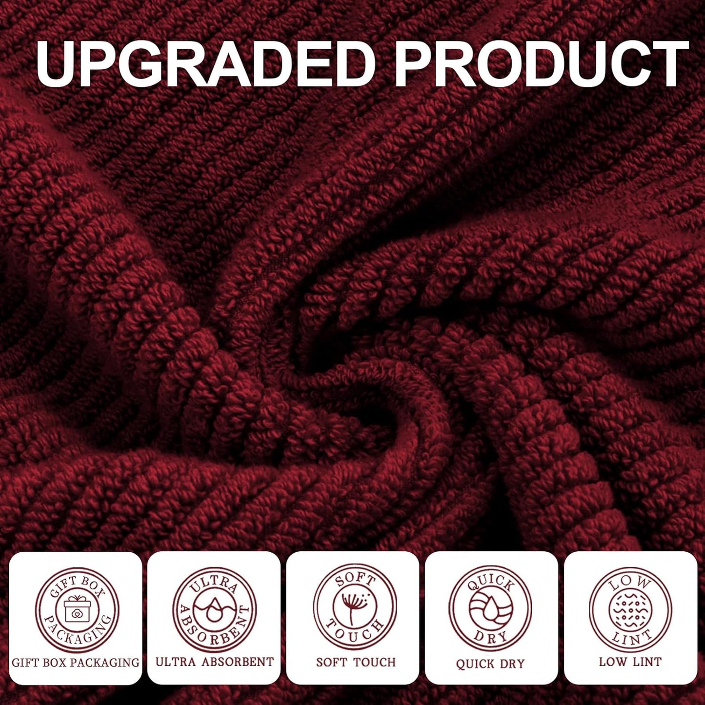 VOOVA & MOVAS Burgundy Towel Set - 100% Cotton | Lightweight | Soft | Quick Dry, 6 Piece Towel Set,2 Large Bath 30"x56", 2 Hand 18"x28", 2 Washcloths 13"x13", Towels Gift Set, Red Towels