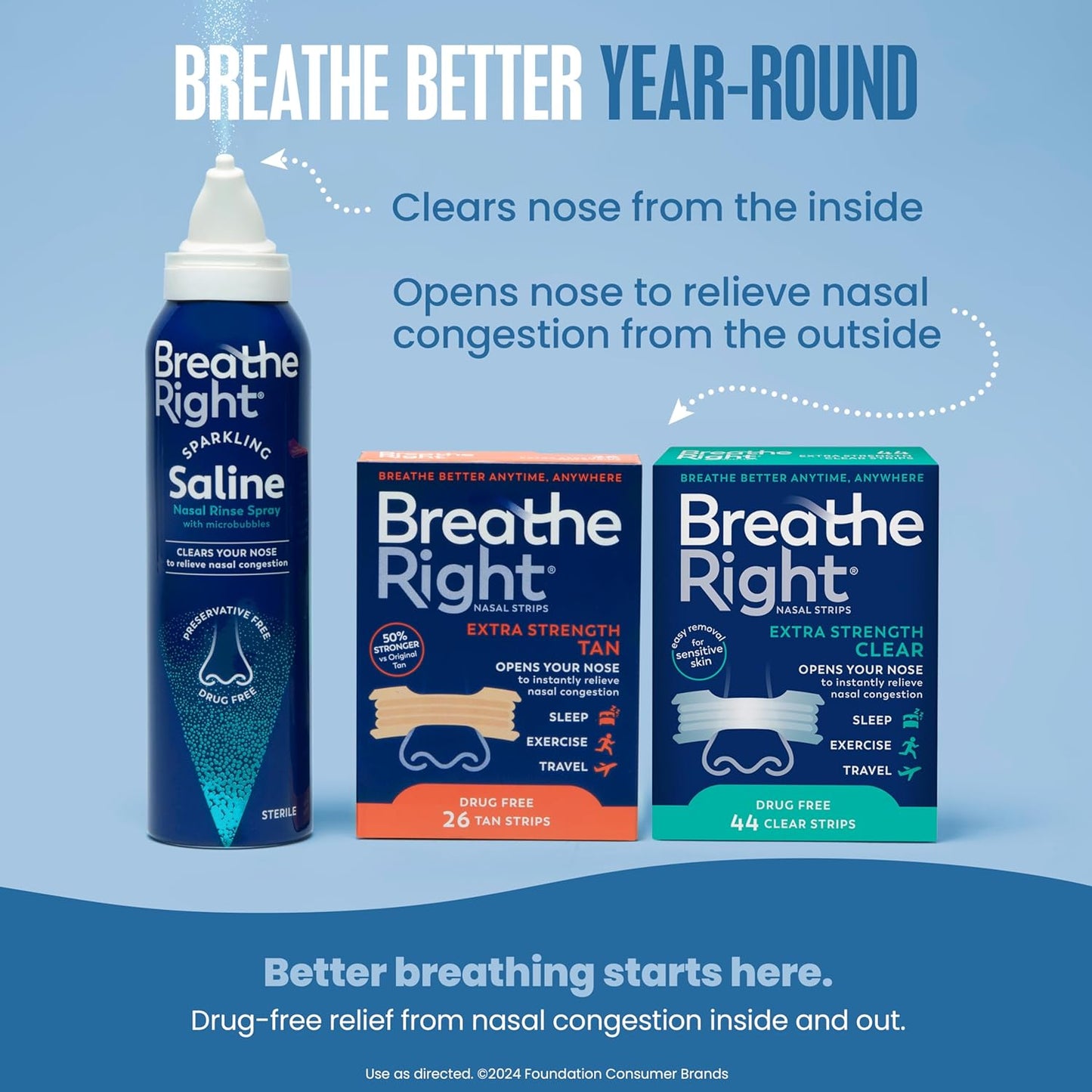 Breathe Right Sparkling Saline Nasal Rinse Spray – Effervescent, Drug-Free Relief from Stuffy Nose Due to Cold or Allergy – A Sparkling Sensation Only Bubbles Can Bring – 1 Can, 4.0 oz