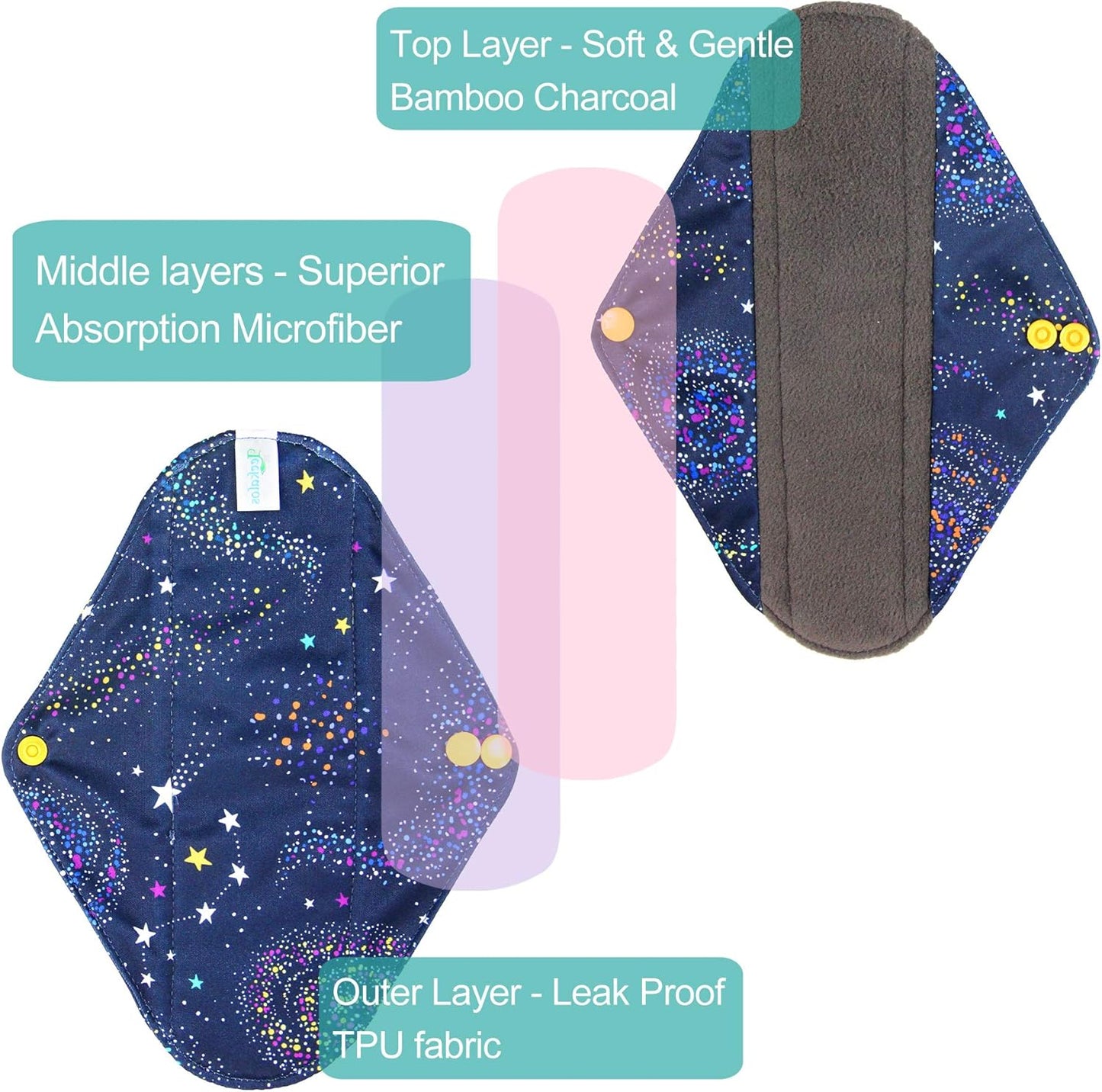 Leekalos Bamboo Menstrual Cloth Pads - Reusable Sanitary Pads for Light Incontinence - Pack of 6, 1 Cloth Mini Wet Bag