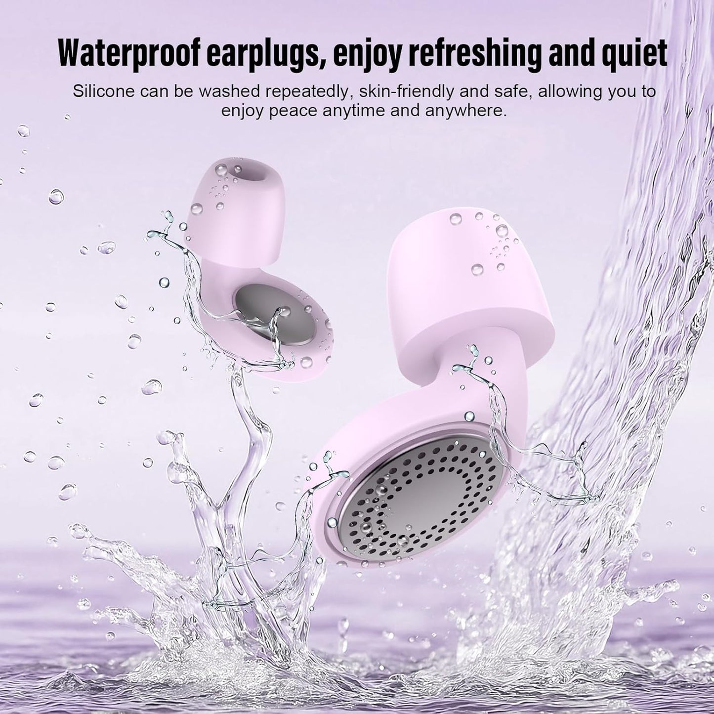 Ear Plugs, Sleep Earplugs with Cleaning, Memory Foam & Silicone Tips, Noise Reduction up to 35 dB, with 3 Sizes & Case, Reusable, Noise Protection Earplug for Side Sleepers, Travel, Work Purple