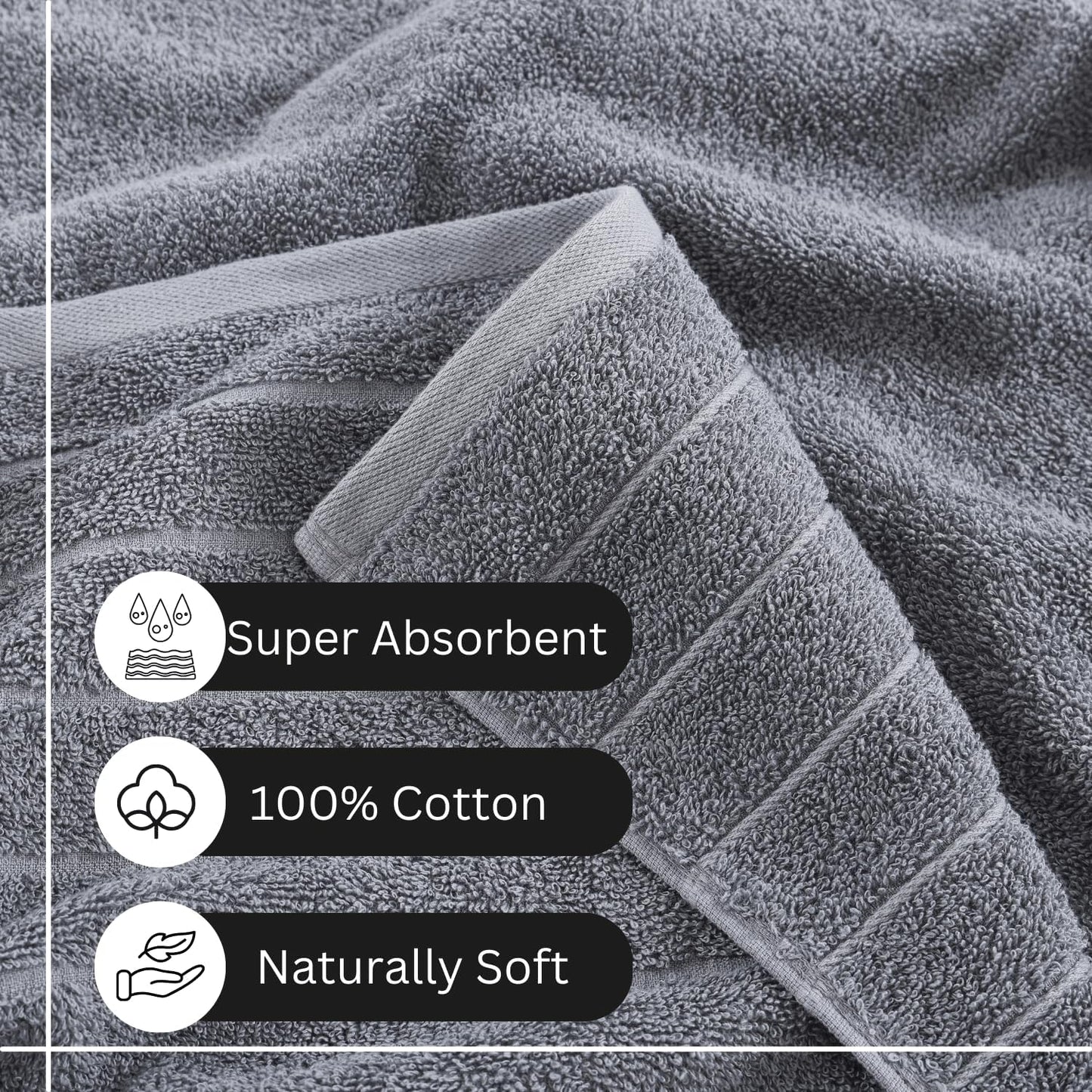 Casa Platino 100% Cotton Luxury Bathroom Towel Set - 12 Pc - Ring Spun, Quick Dry, Soft & Highly Absorbent - 4 Bath, 4 Washcloths, 4 Hand Towels - Remains Plush After Multiple Washes - Cool Grey