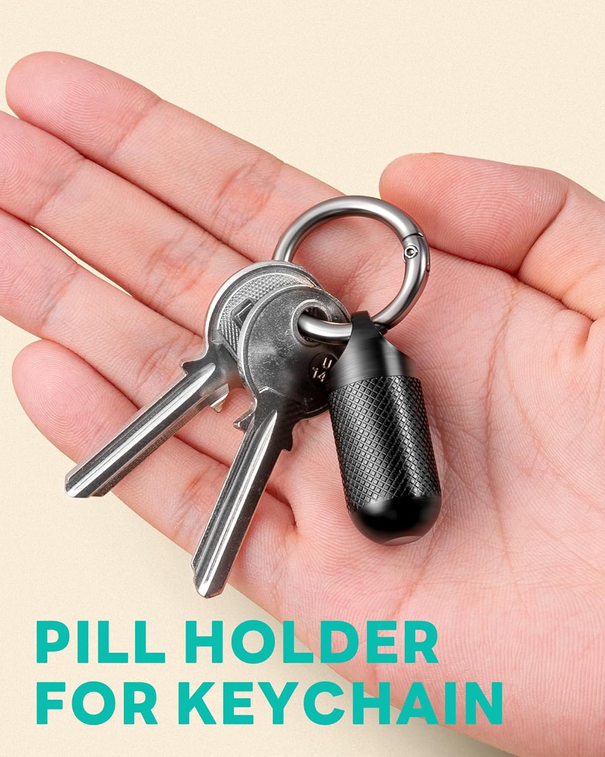 TISUR Small Pill Keychain Container, Mini Portable Titanium Keychain Pill Holder, Pocket Travel Bottle Metal Purse Box Case Black (Small Black-0.51inch)
