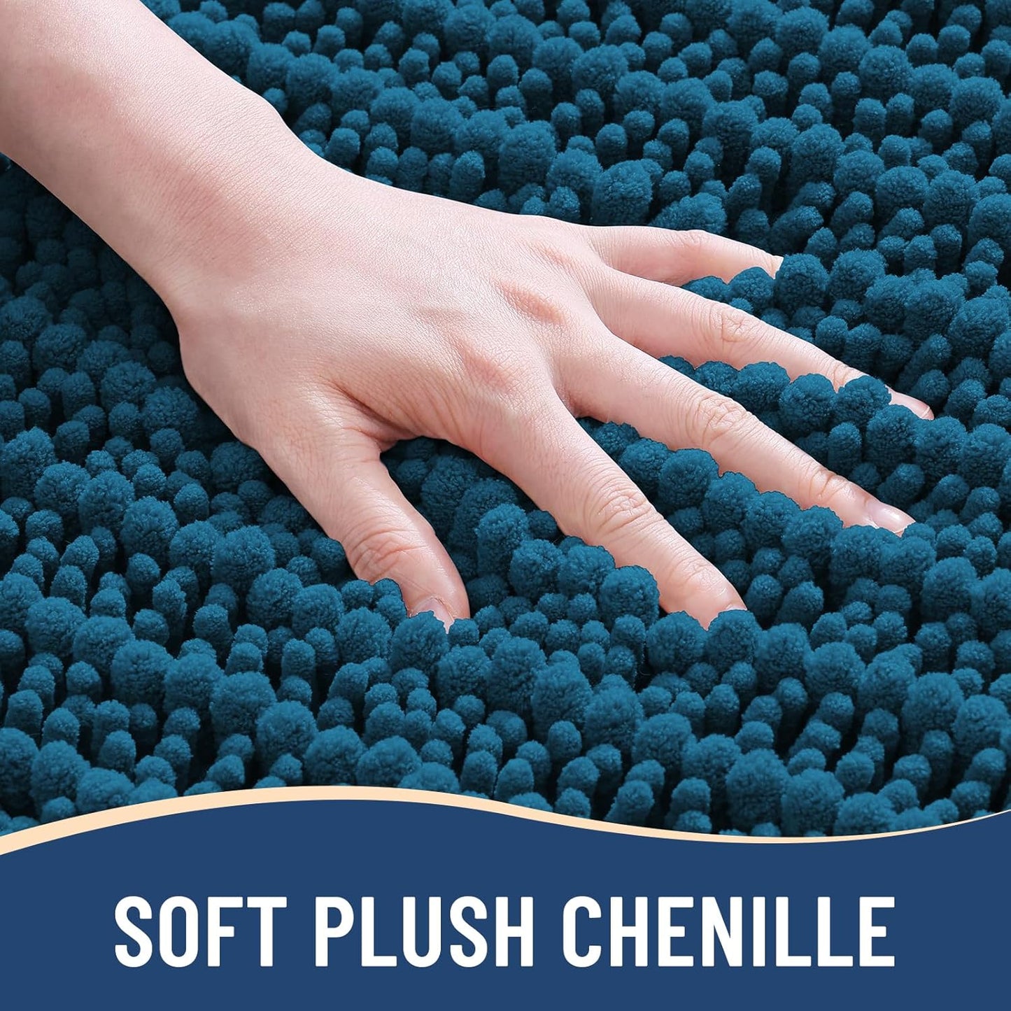 Arotive Luxury Chenille Bathroom Rug Mat, Extra Soft Thick Absorbent Shaggy Bath Rugs, Non-Slip Machine Wash Dry, Plush Bath Mats for Bathroom, Shower and Tub, 47x24, Peacock Blue
