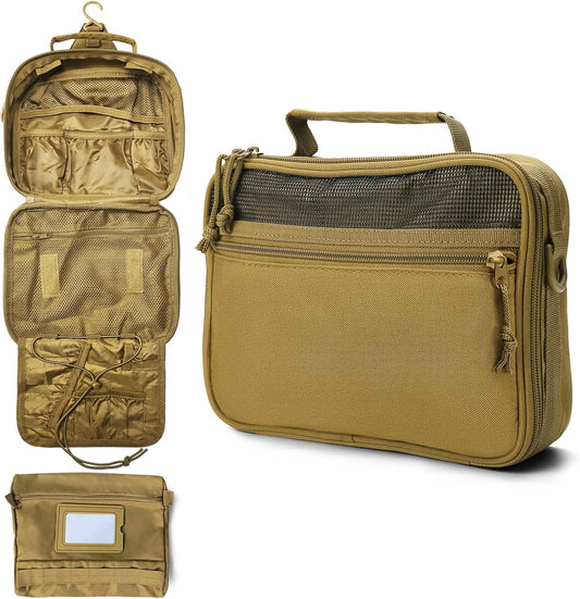 mens toiletry travel bag tactical toiletry bag hanging toiletry bag shower bag travel kit (Khaki)