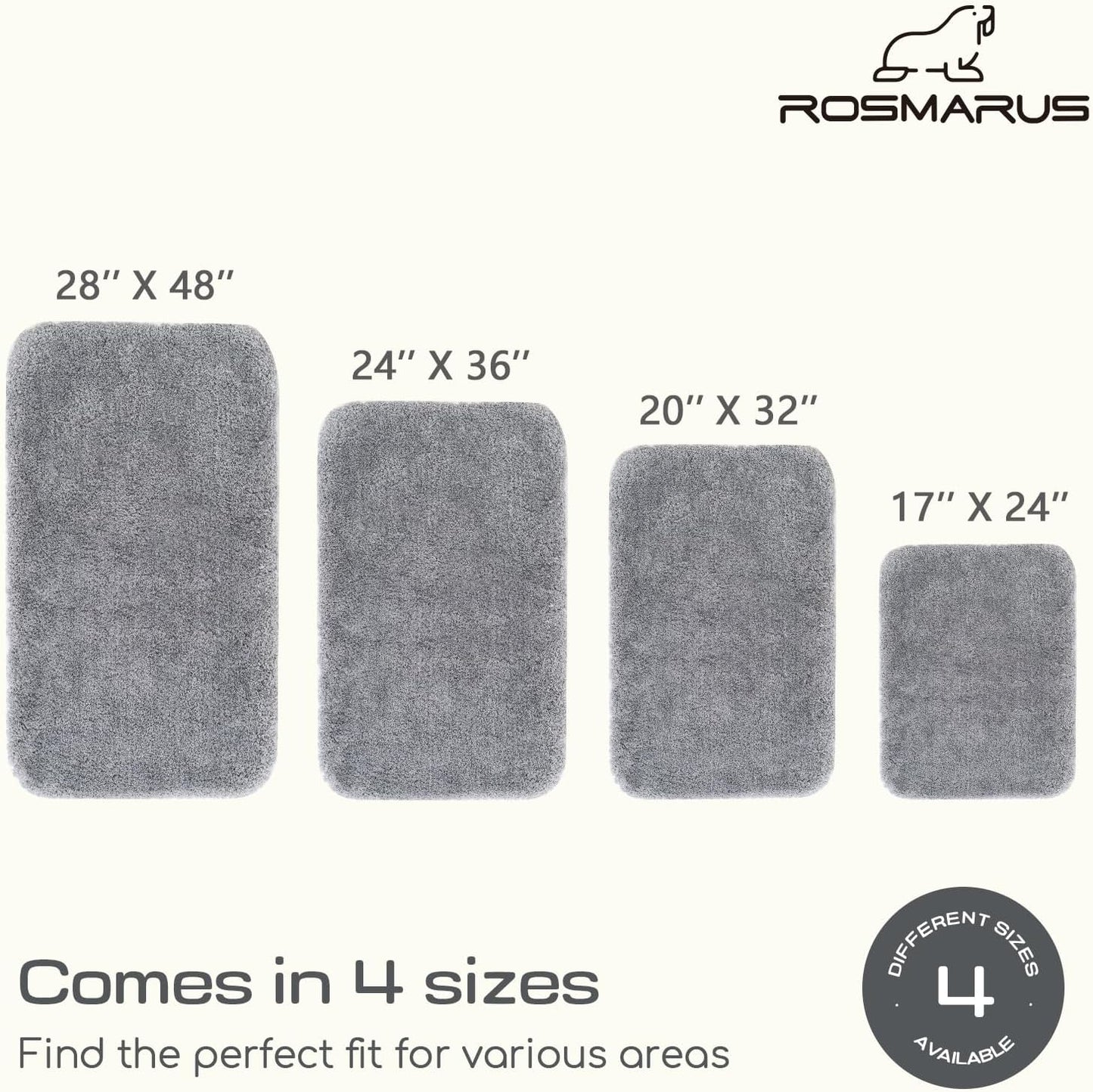 ROSMARUS Shaggy Bath Rugs for Bathroom Non Slip 24" X 36", Water Absorbent Bath Mat, Soft Shower Mat for Floor & Tub, Fluffy Plush Rug Machine Washable, Grey