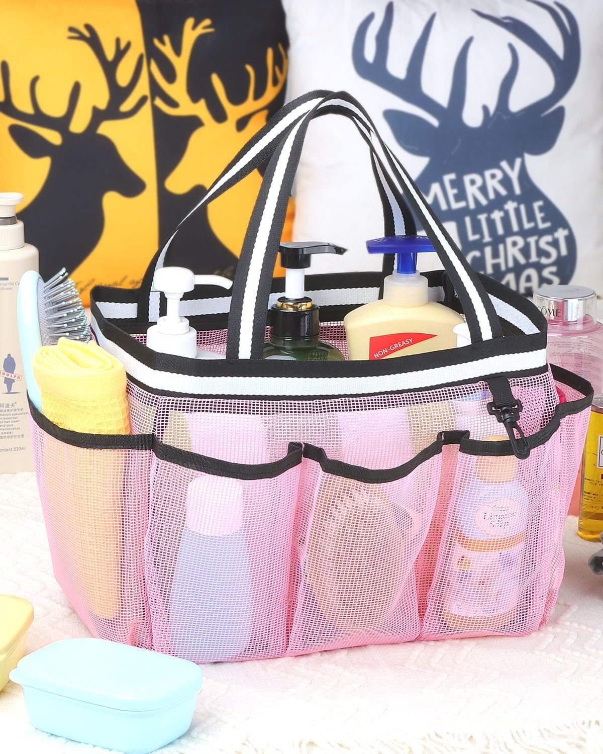 XL Mesh Shower Caddy Portable Shower Bag for College Dorm Camping Travel Gym(Pink)