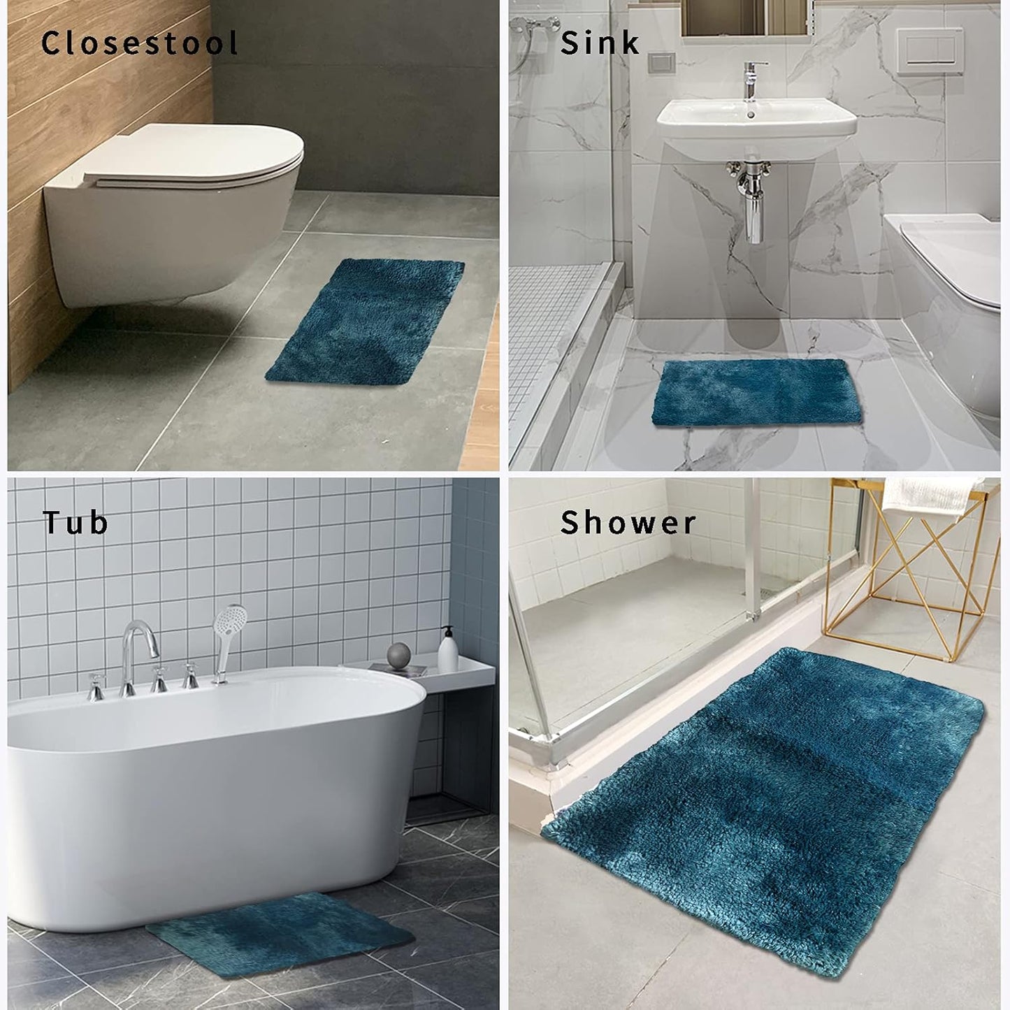 FIFU Bathroom Rugs 17" W x 24" L, Bath Mat for Bathroom, Bedroom, Laundry Room & Kitchen, Non-Slip Rubber Latex Backing, Extra Soft and Absorbent Microfiber Carpet, Machine Washable Rug, Peacock Blue