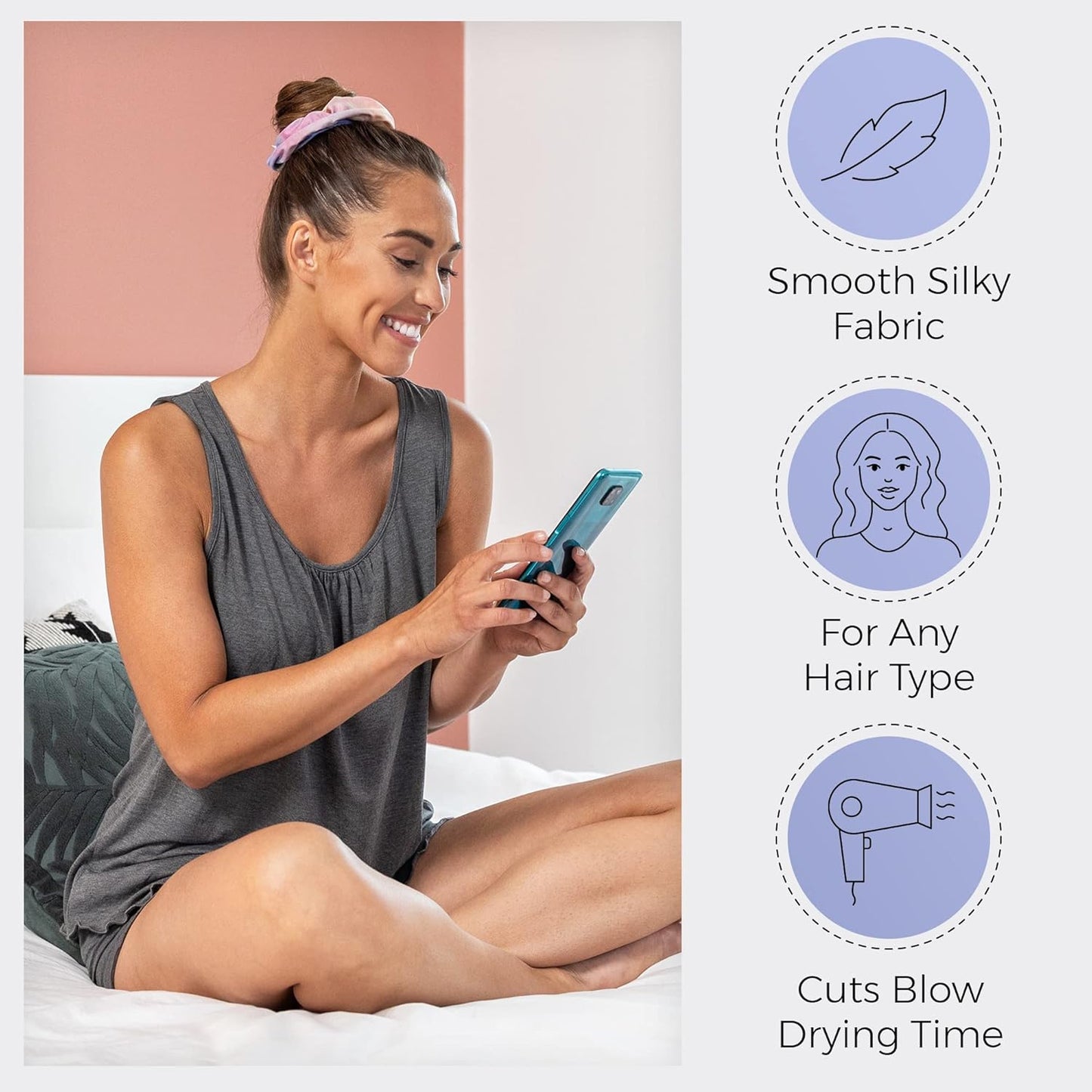 Microfiber Hair Drying Towel Scrunchies by The Perfect Haircare - Anti-Frizz & Silky Smooth - Ponytail/Bun Holder - Quick Drying & Absorbent - for Curly, Wavy, Long & Short Hair (Watercolor - 2pack)