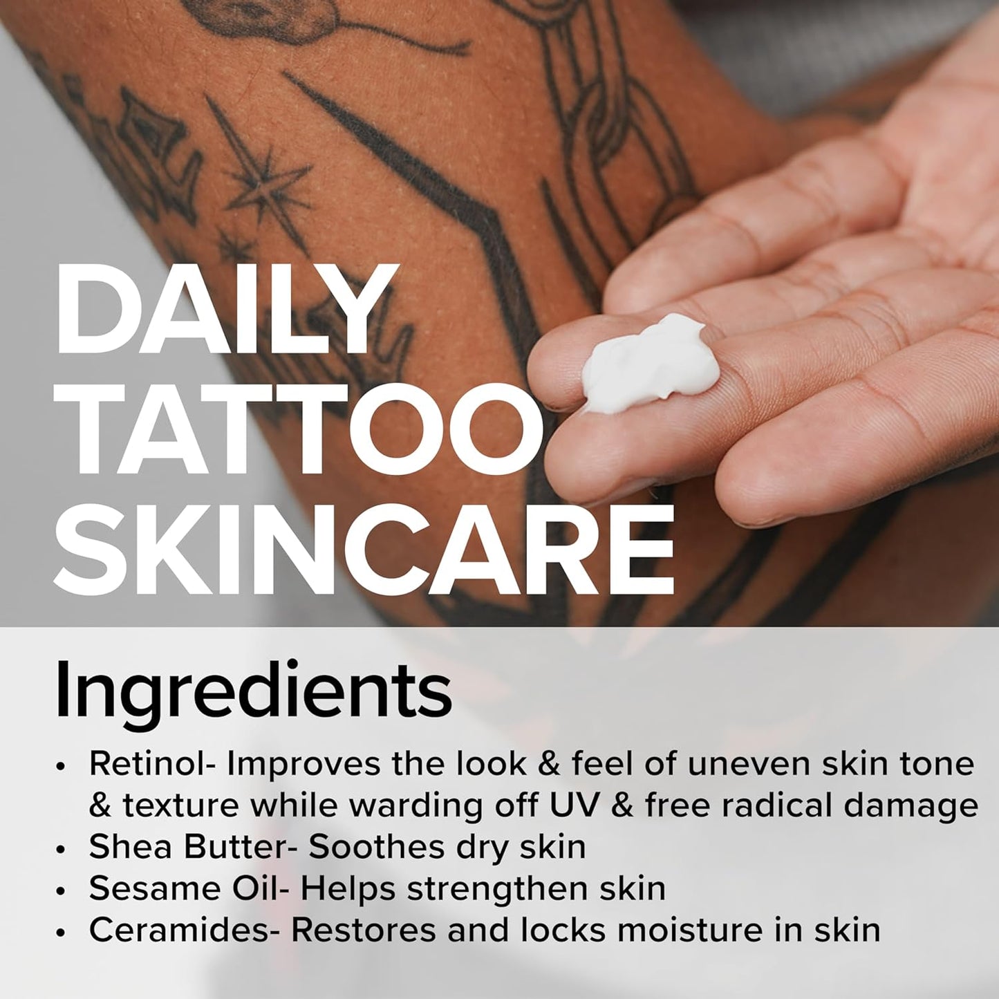 Replenish Tattoo Body Lotion - Fragrance-Free Lotion, Non-Greasy & Silicone-Free, Clean Ingredients, Lightweight for Daily Use (9.5 Ounce)