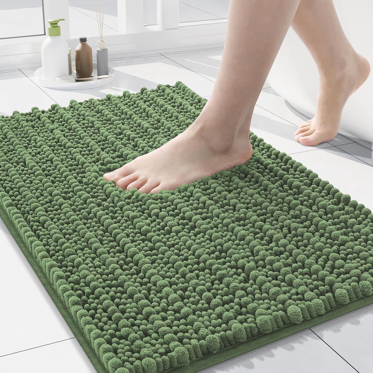 Arotive Luxury Chenille Bathroom Rug Mat, Extra Soft Thick Absorbent Shaggy Bath Rugs, Non-Slip Machine Wash Dry, Plush Bath Mats for Bathroom, Shower and Tub, 30x17, Olive Green