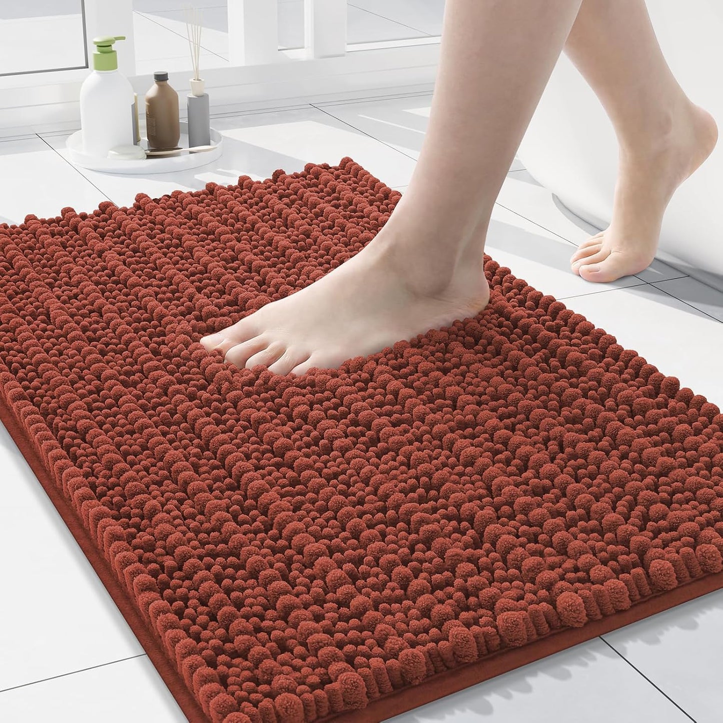 Arotive Luxury Chenille Bathroom Rug Mat, Extra Soft Thick Absorbent Shaggy Bath Rugs, Non-Slip Machine Wash Dry, Plush Bath Mats for Bathroom, Shower and Tub, 24x16, Rustic Terracott