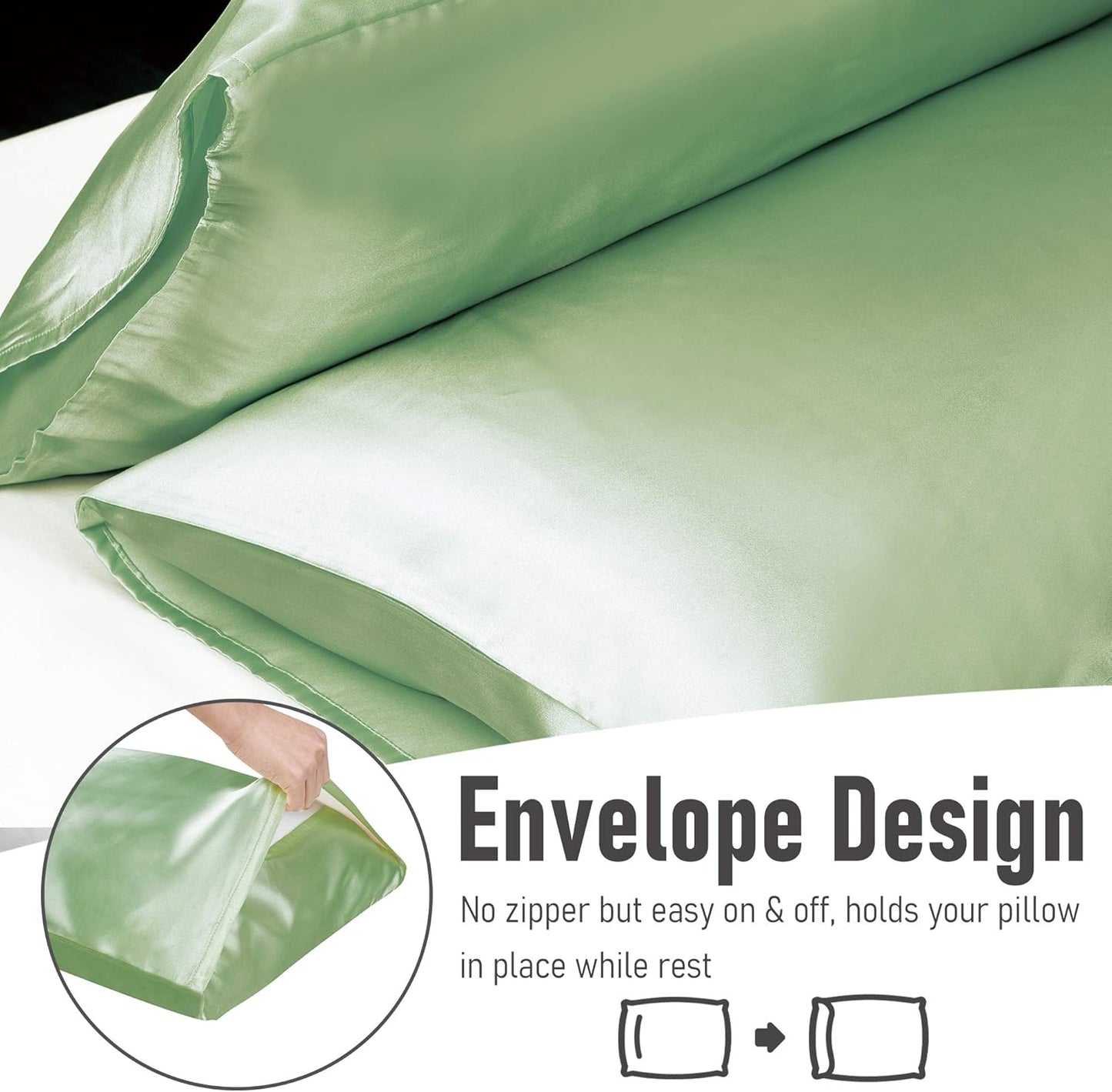 Tyfitb Satin Pillowcase Set for Hair & Skin Care – Cooling, Hypoallergenic, Anti-Frizz, Wrinkle-Free – Soft, Luxurious Pillowcases with Envelope Closure – 2-Pack, King Size 20x36, Gift-Ready