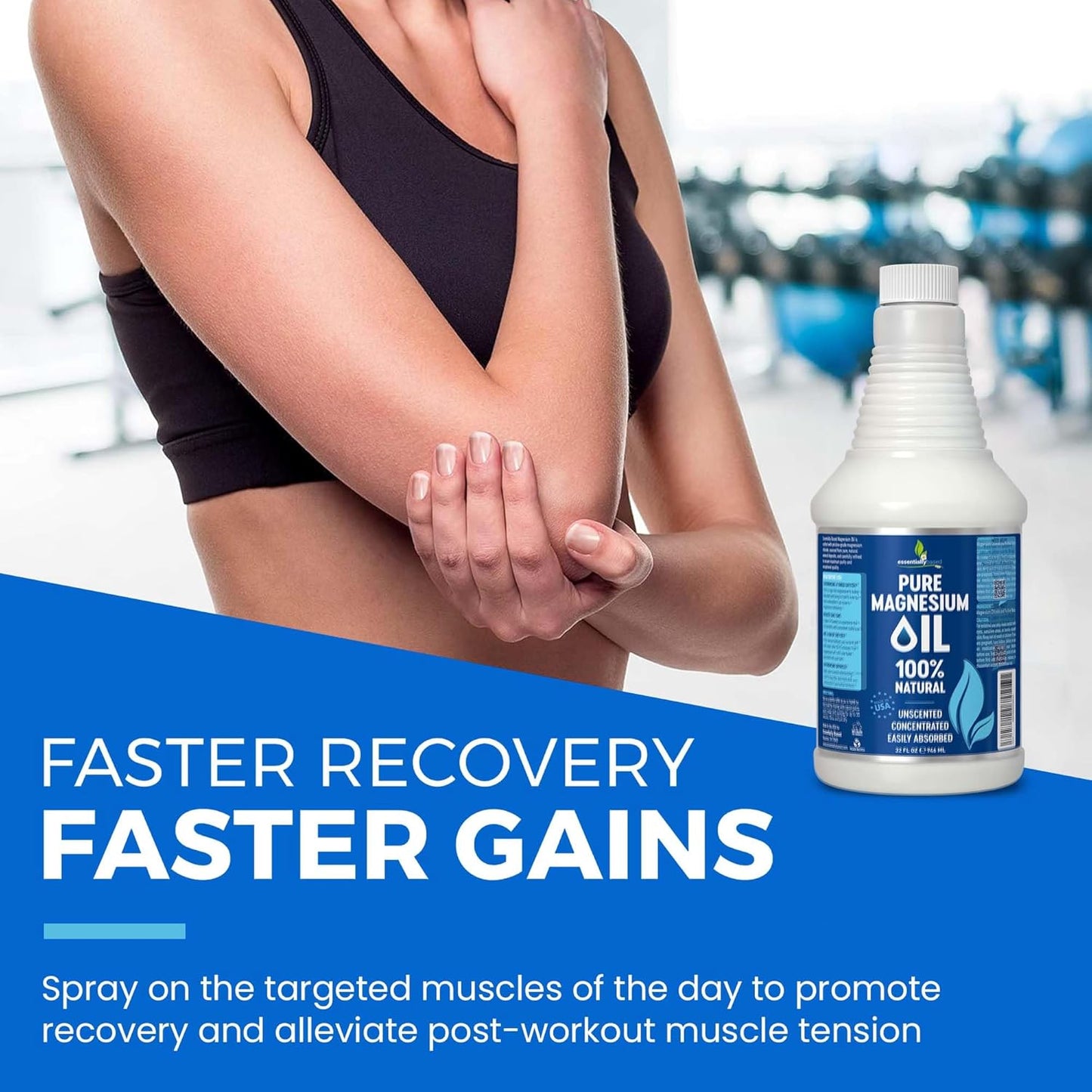 Pure Magnesium Oil Spray 32oz - Topical Magnesium Spray for Sleep Extra Strength - Less Sting - Less Itch - 100% Natural and Organic Oil - Made in USA