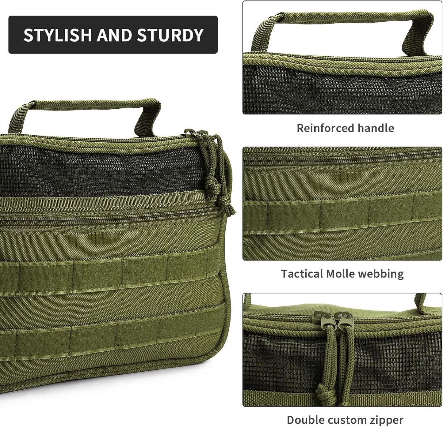SUNRISING Tactical Toiletry Bag for Men - Hanging Travel Dopp Kit, Shaving Hygiene Organizer, Durable Bathroom Essentials for Short Trips & Camping Army Green