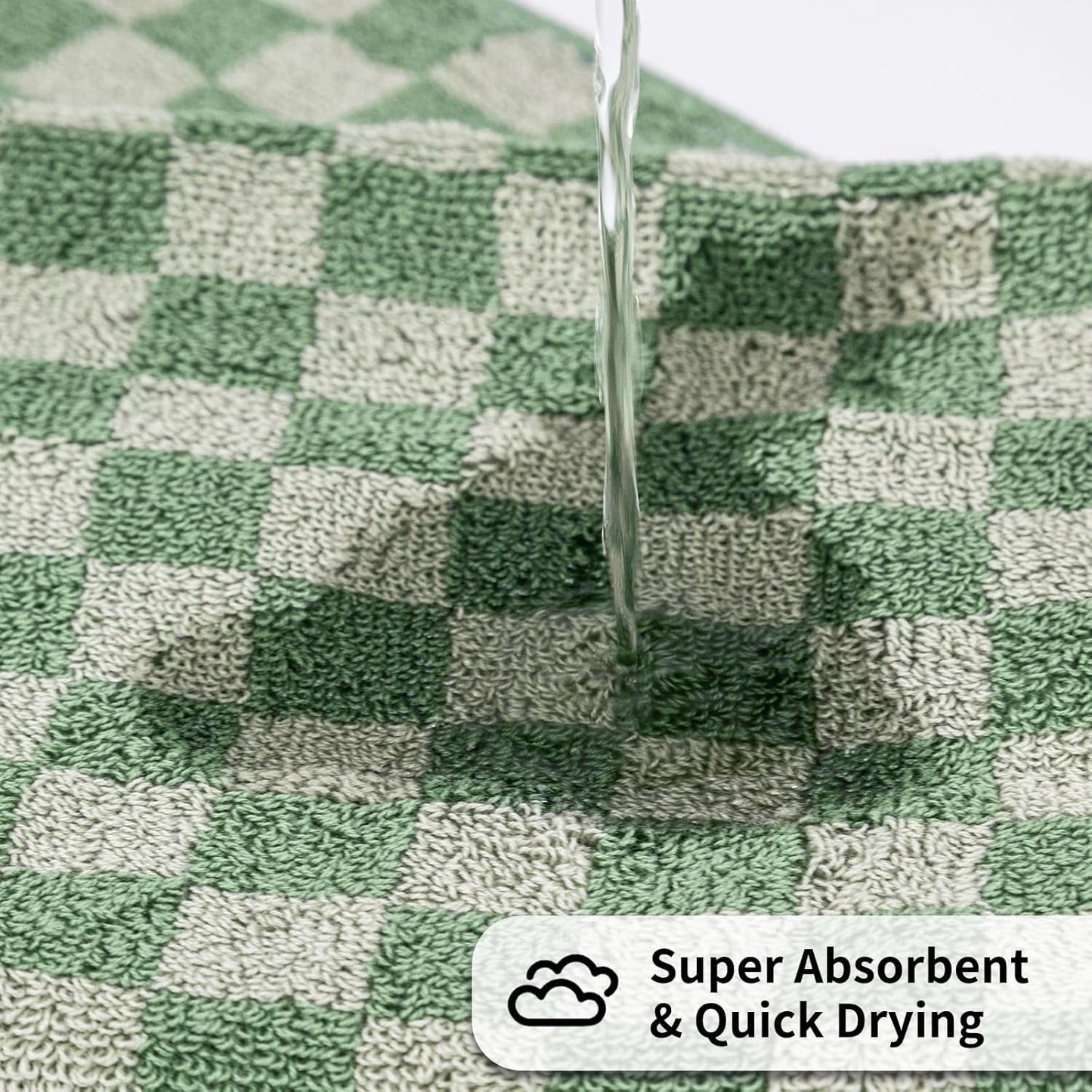 Checkered Bath Towels Set of 6 Large, 520GSM, 100% Cotton Shower Towels * 2 (55.12"*27.56"), Hand Towels * 4 (29.52"*13.77"),Towels for Bathroom、Pool、Hotel, Spa, Soft Absorbent（Dark Green