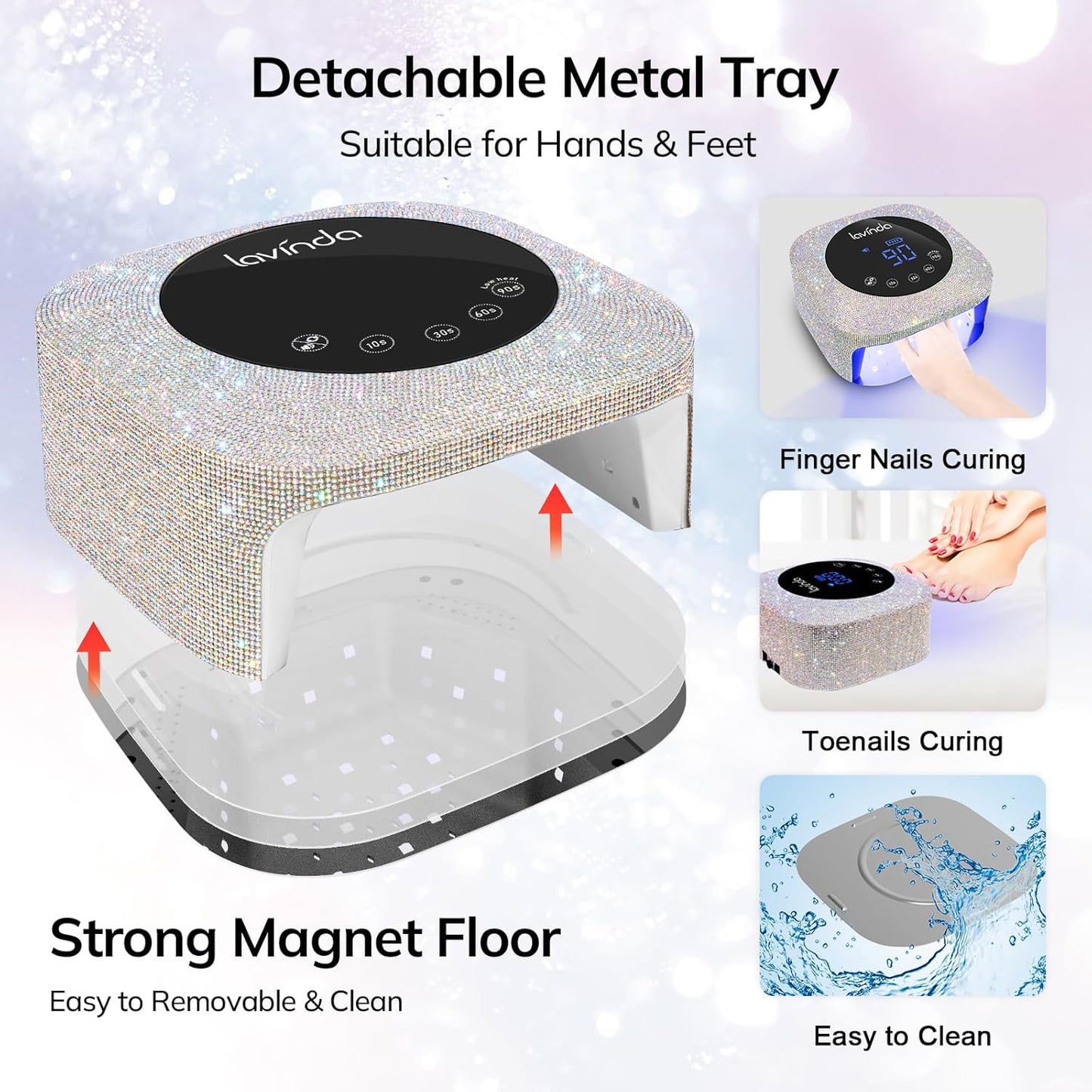 Lavinda UV LED Nail Lamp for Gel Nails, Cordless Rechargeable Nail Light with 4 Timer Settings, Touch LCD Display, Removable Base, 54W Professional Nail Dryer for Salon Home Use Diamond Design