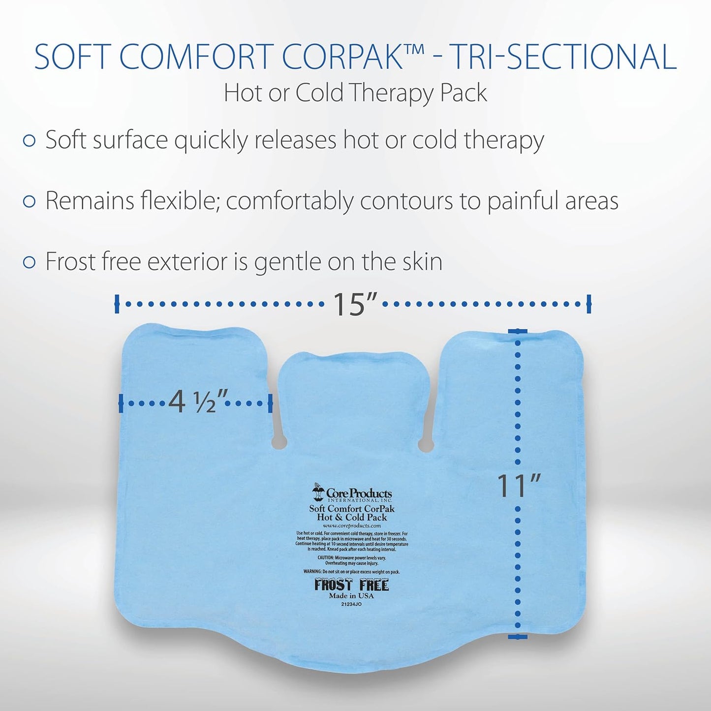 Core Products Soft Comfort CorPak – Reusable Hot & Cold Therapy Pack, Ice Pack for Injuries, No-Frost Compress for Muscle, Back & Joint Pain Relief – 11" x 15", Made in USA