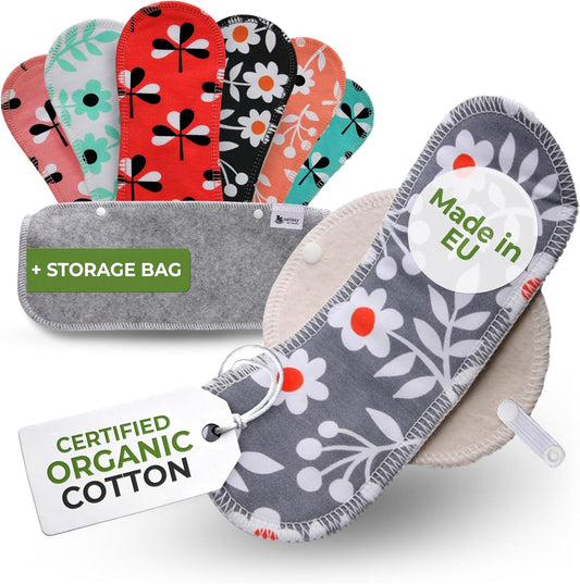 Made in EU - Ultra-Thin Reusable Panty Liners (Medium, 7-Pack) – High-Temp Washable Cloth Panty Liners for Women – Durable & Breathable Organic Cotton Keeps You Fresh & Dry for Daily Vaginal Discharge