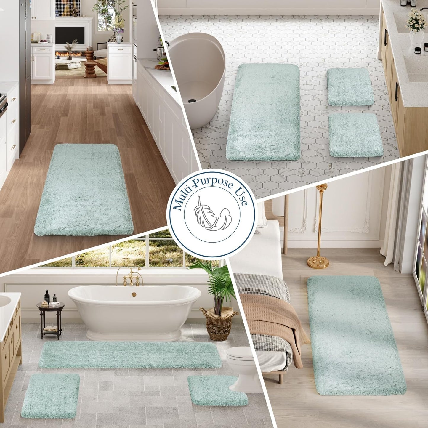 Walensee Large Bathroom Rug (24 x 48, Aqua) Extra Soft and Absorbent Shaggy Bath Mat Machine Washable Microfiber Non Slip Luxury Floor Mat