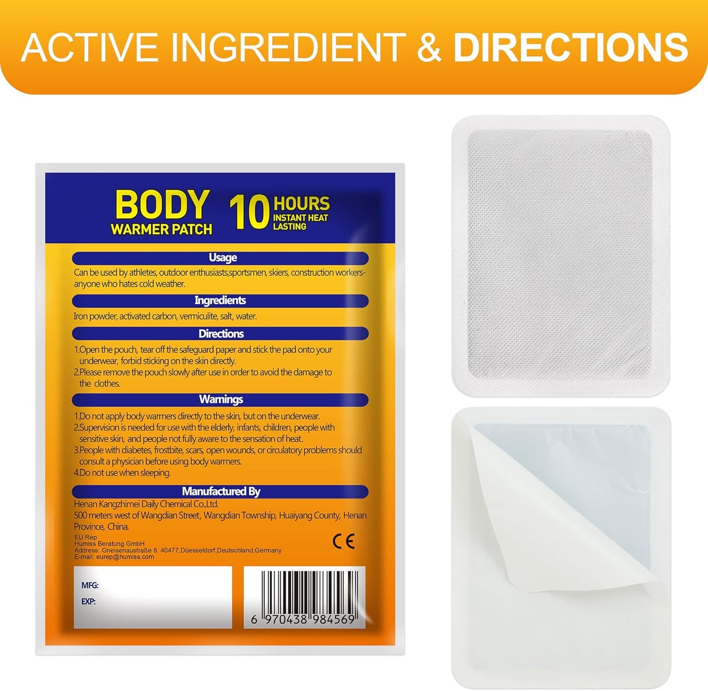 Body Warmers Heat Patches, Adhesive Heating Patches Disposable, Portable Instant Hot Packs Lasting up to 10 Hours, Travel Size Heat Pads on Cruise- 60 Packs