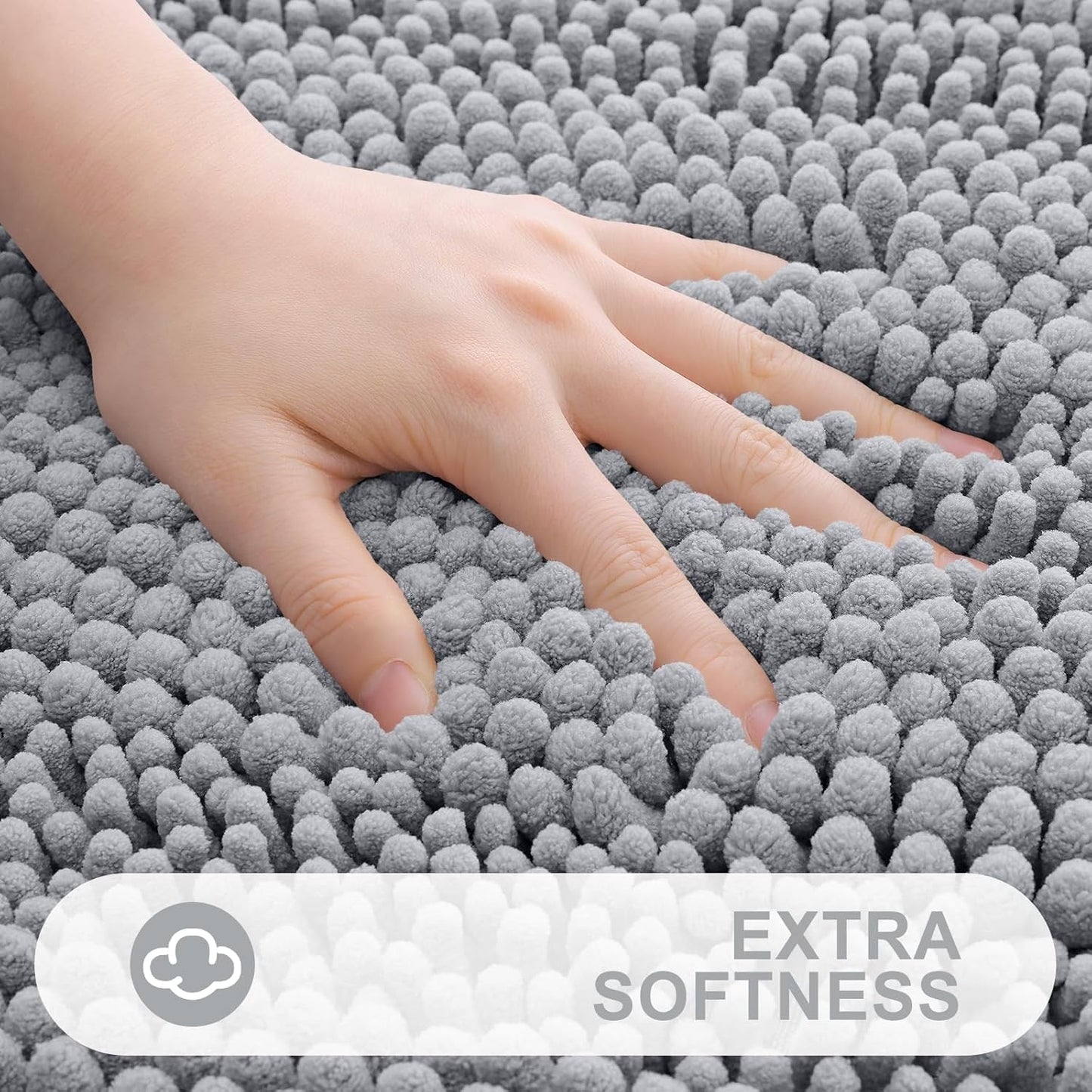 Grandaily Chenille Striped Bathroom Rugs 70x24, Extra Thick and Absorbent Bath Mats, Non-Slip Soft Plush Shaggy Shower Carpet, Machine Wash Dry, Bath Rug for Bathroom, Light Grey