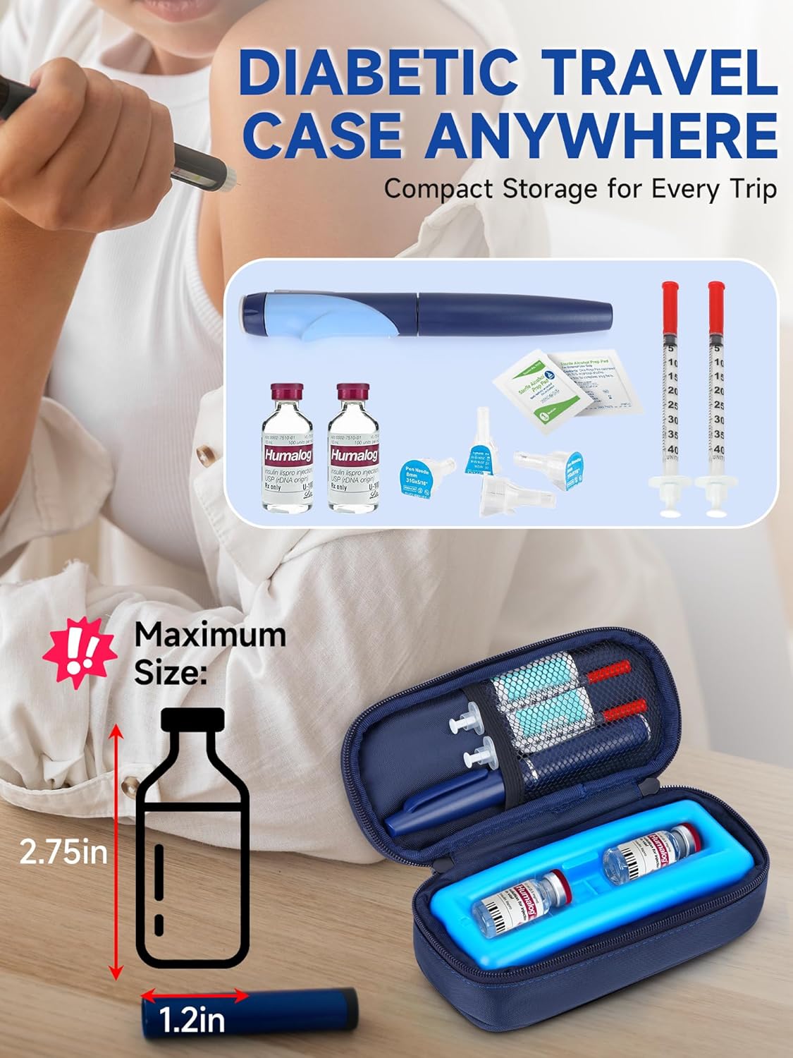 Leng Ke Insulin Cooler Travel Case – Diabetic Travel Case TSA Approved, Medicine Cooler for Travel TSA Approved, Portable Mini Cooler Case with Protective Ice Brick (Blue)