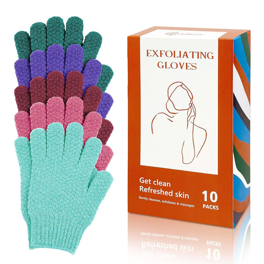 Evridwear Exfoliating Dual Texture Bath Gloves for Shower, Spa, Massage and Body Scrubs, Dead Skin Cell Remover, with Hanging Loop Heavy(5 Pairs Gift Set for Women)