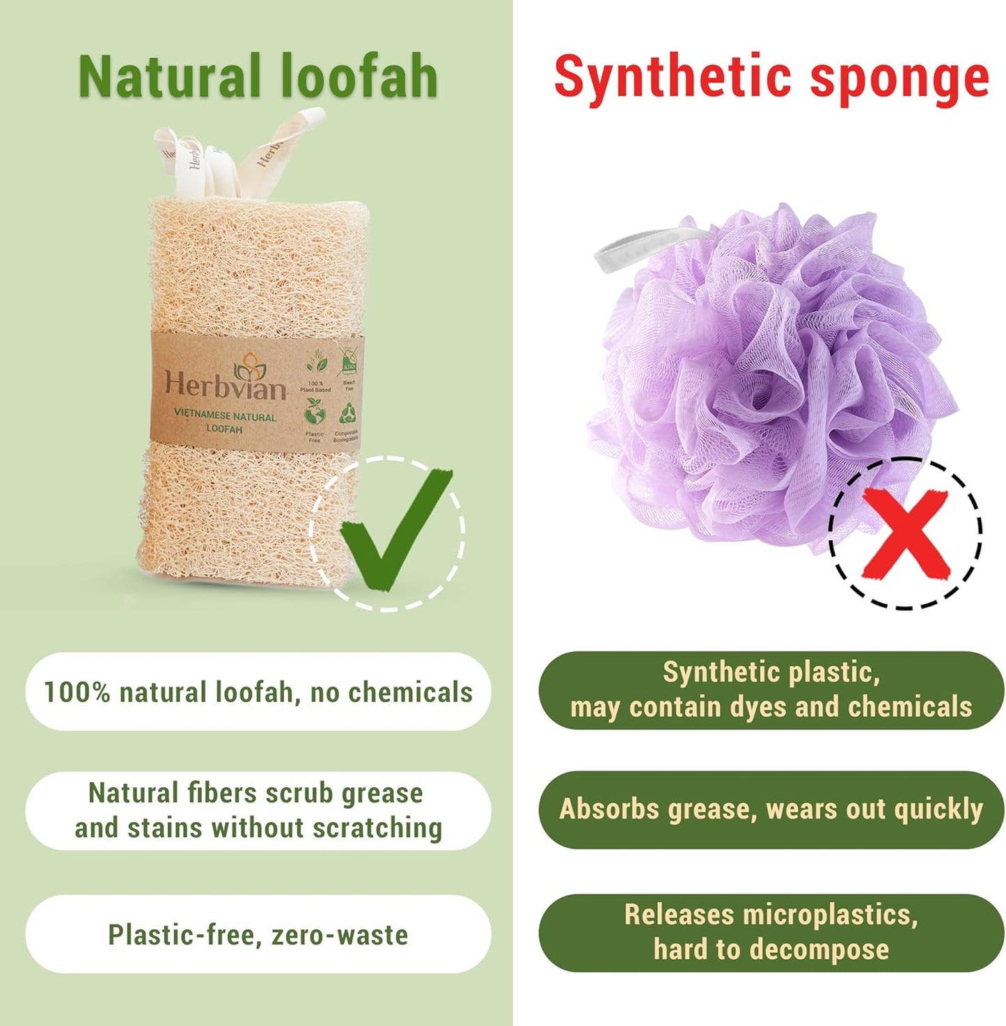 Natural Vietnamese Loofah Sponge, 100% Plant-Based Luffa Exfoliating Body Scrubber for Shower, Multi-Functional for Kitchen, Ideal for Men & Women, Spa & for Pet (Pack 4)