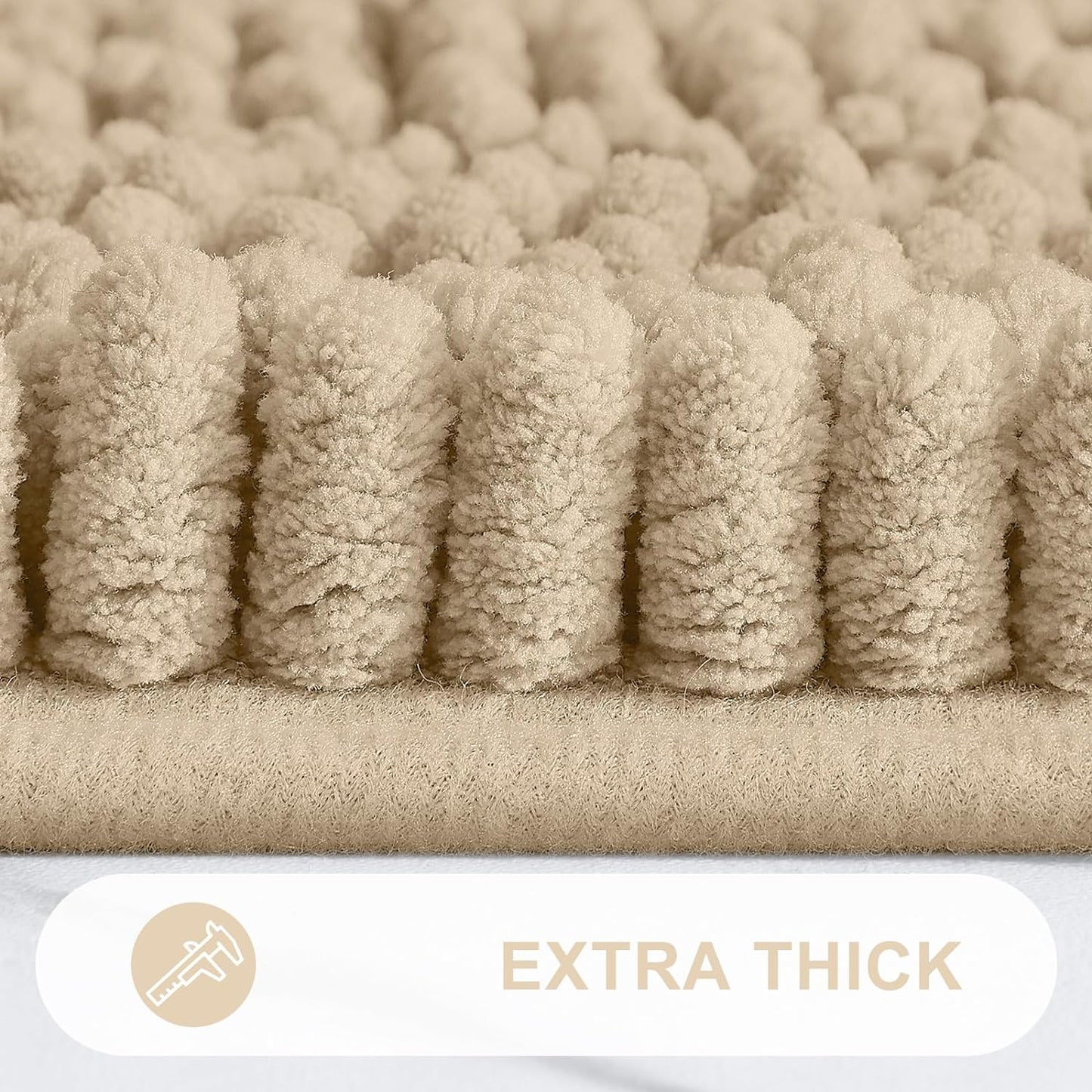 Grandaily Chenille Striped Bathroom Rugs 59x20, Extra Thick and Absorbent Bath Mats, Non-Slip Soft Plush Shaggy Shower Carpet, Machine Wash Dry, Bath Rug for Bathroom, Beige