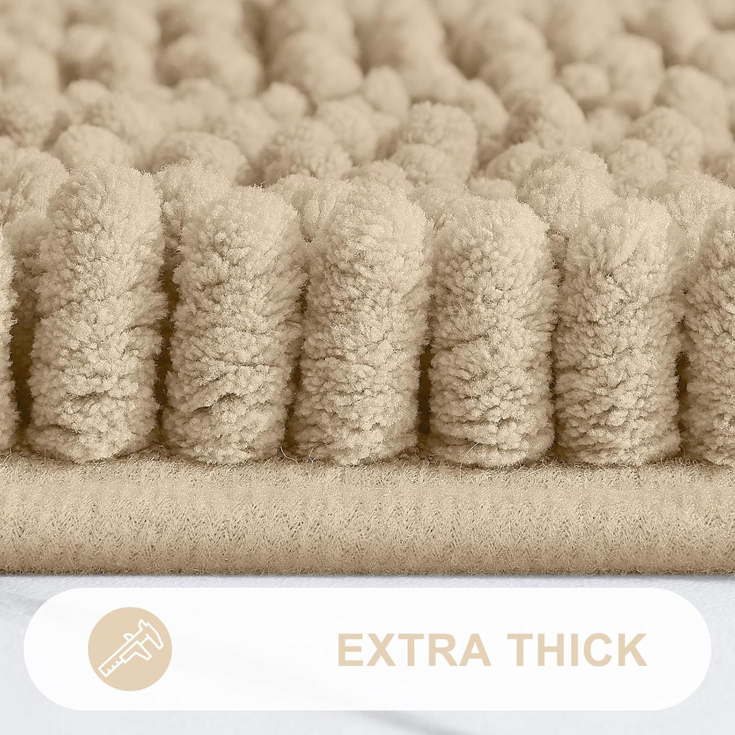 Grandaily Chenille Striped Bathroom Rugs 59x24, Extra Thick and Absorbent Bath Mats, Non-Slip Soft Plush Shaggy Shower Carpet, Machine Wash Dry, Bath Rug for Bathroom, Beige