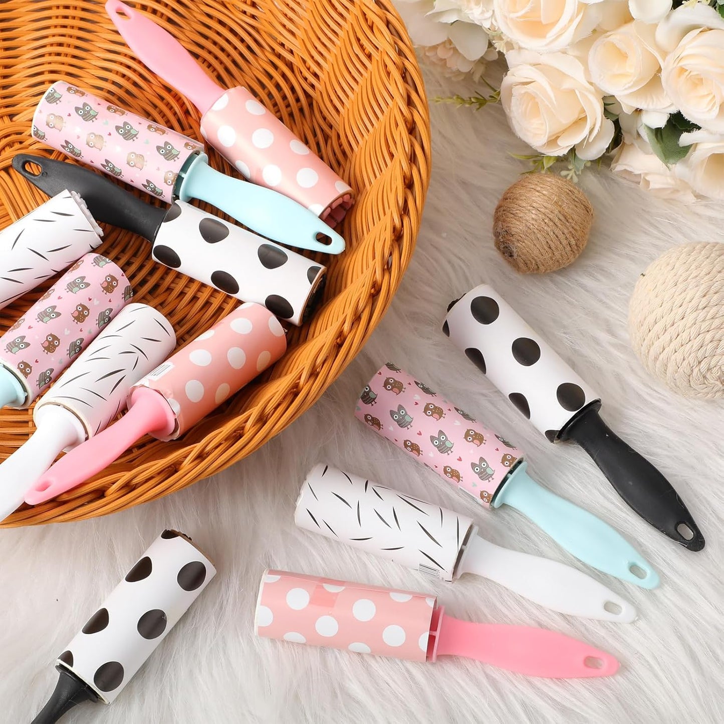 Hushee 12 Pcs Mini Lint Rollers for Pet Hair Lint Roller Travel Size Clothes Roller Lint Removers Sticky Lint Removing Tool for Clothes, Gift Bags, Pet Hair Removal