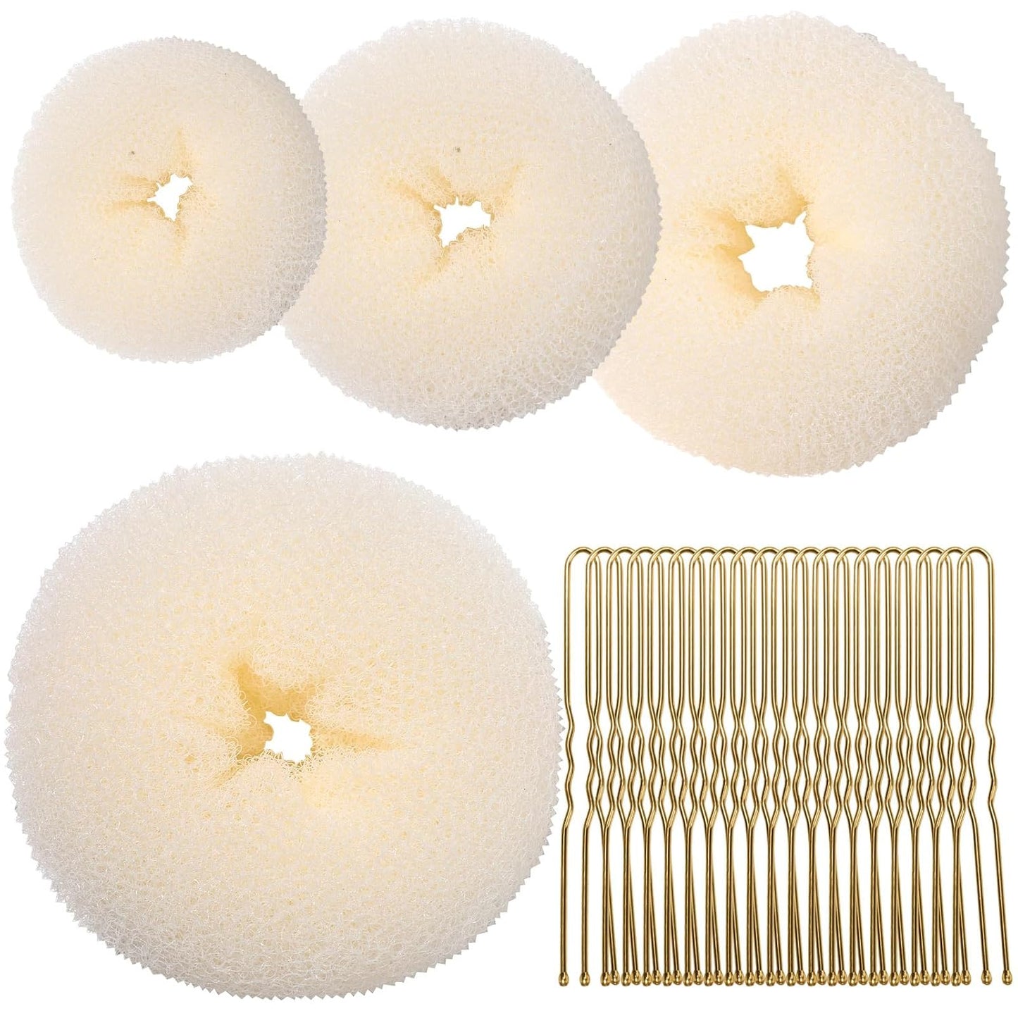 Teenitor 4pcs Hair Bun Shaper Set with Extra-large, Large, Medium, Small Donut Hair Bun Maker, 20pcs Large Bobby Pins, Cream Color