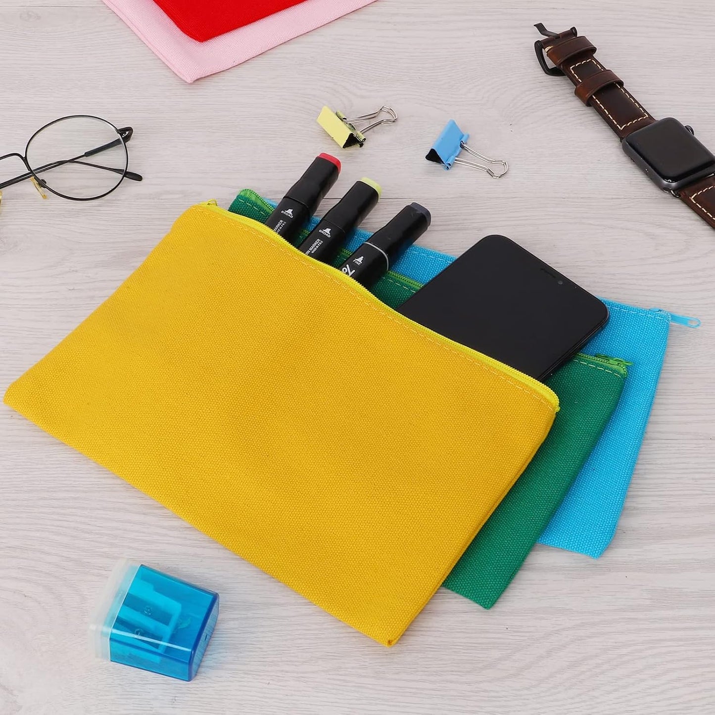 12 Pieces Cotton Canvas Makeup Bag, Multipurpose Cosmetic Bag with Zipper Travel Toiletry Pouch, Blank DIY Craft Bag (Multicolored A, M)