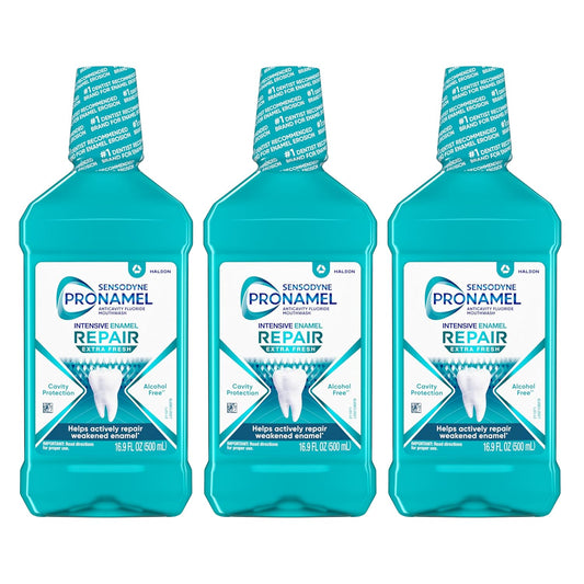 Sensodyne Pronamel Intensive Enamel Repair Alcohol-Free Mouthwash to Help Actively Repair Enamel and Protect Against Cavities, Extra Fresh, 16.9 fl oz (3 Pack)