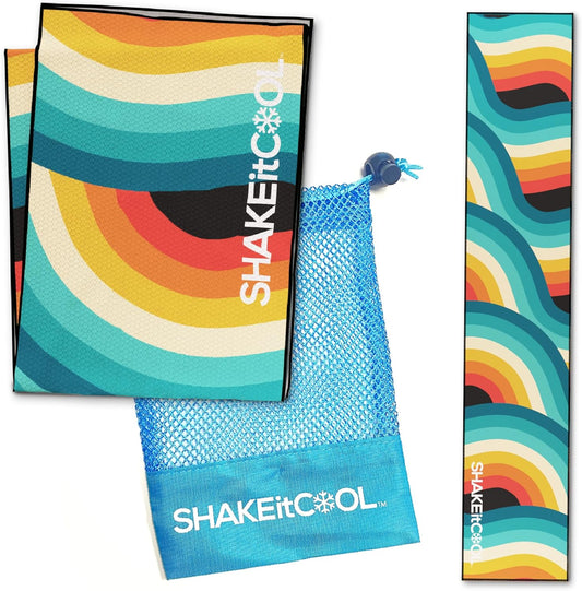 SHAKEitCOOL Original Cooling Towel – Be Cool in Style - Heat Relief, Soft, Lightweight, Sun Protection, Easy Clean - Perfect for Biking, Running, Yoga, Gym, Gardening - Retro