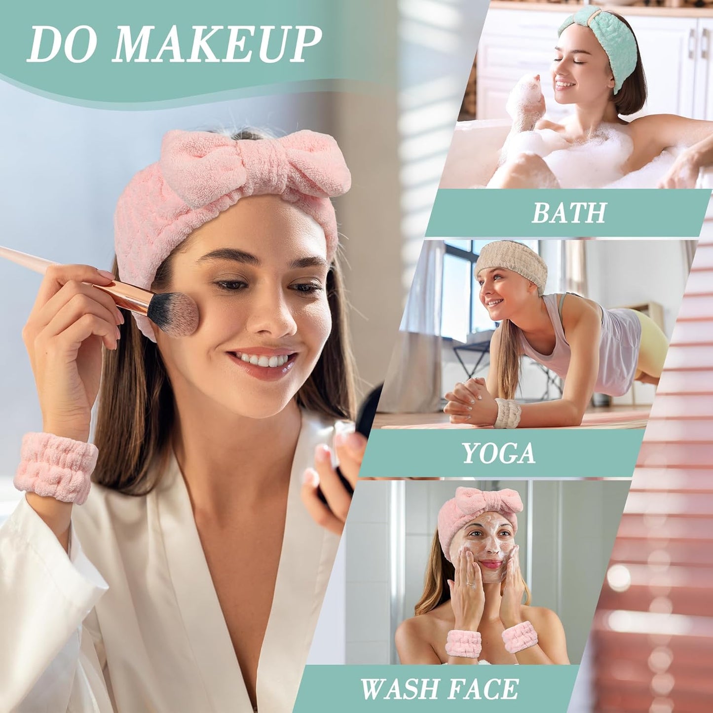 Spa Headband and Wristband Set - 3-Piece Skincare Headbands & 6-Piece Wrist Spa Wristbands for Women,Facial Hairbands for Washing Face, Makeup, Sports, Yoga, Headband for Washing Face