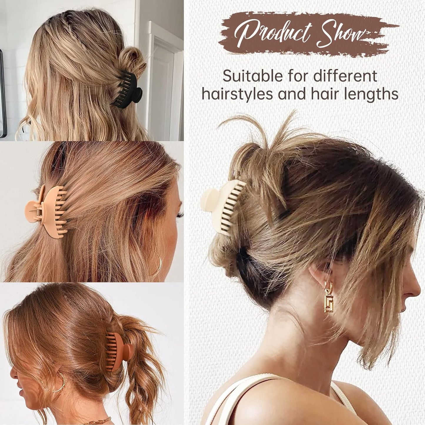 DEEKA 4 PCS Double Row Teeth Hair Claw Clips 2.5" Medium Hair Clips for Thin Hair Small Matte Clips Short Fine Hair Accessories for Women and Girls -Black Brown