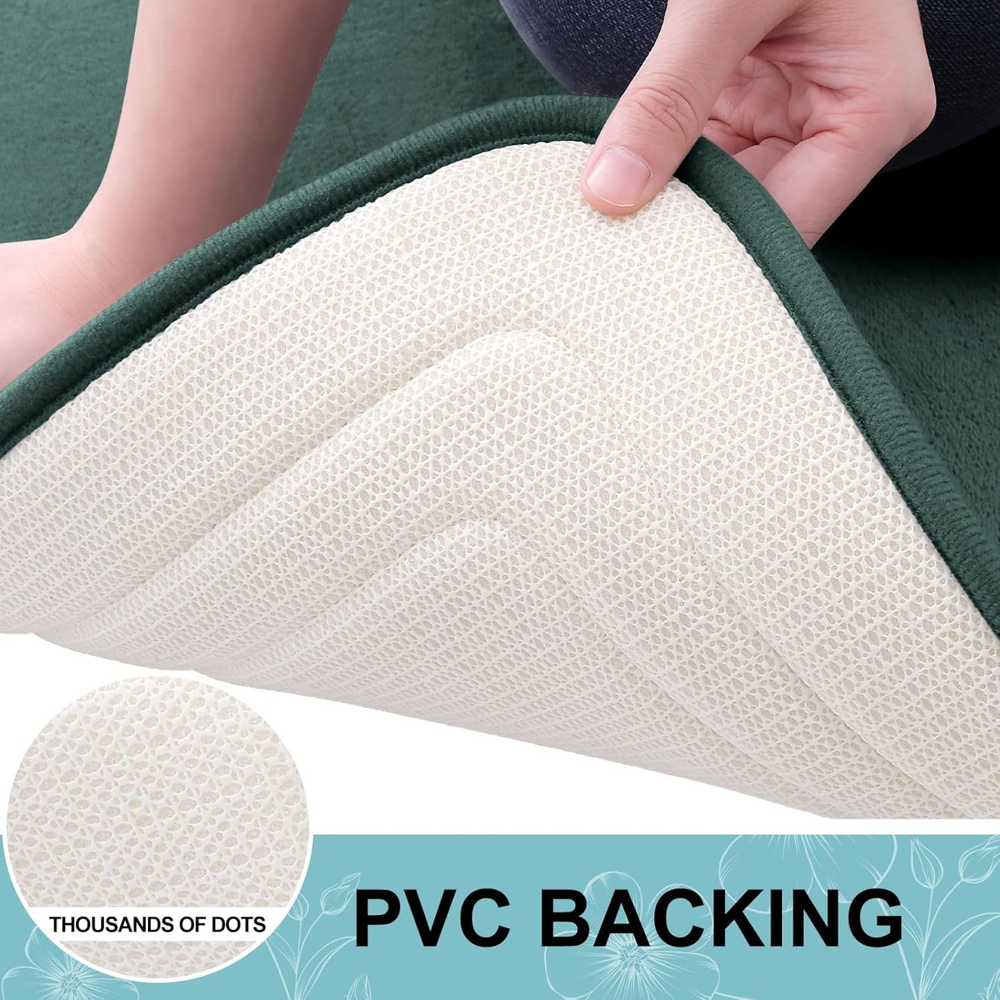 Grandaily Memory Foam Bath Mat Rug 24x16, Ultra Soft, Non-Slip and Absorbent Bathroom Rugs, Machine Wash Dry, Comfortable Bath Carpet for Bathroom Floor, Tub and Shower, Dark Green