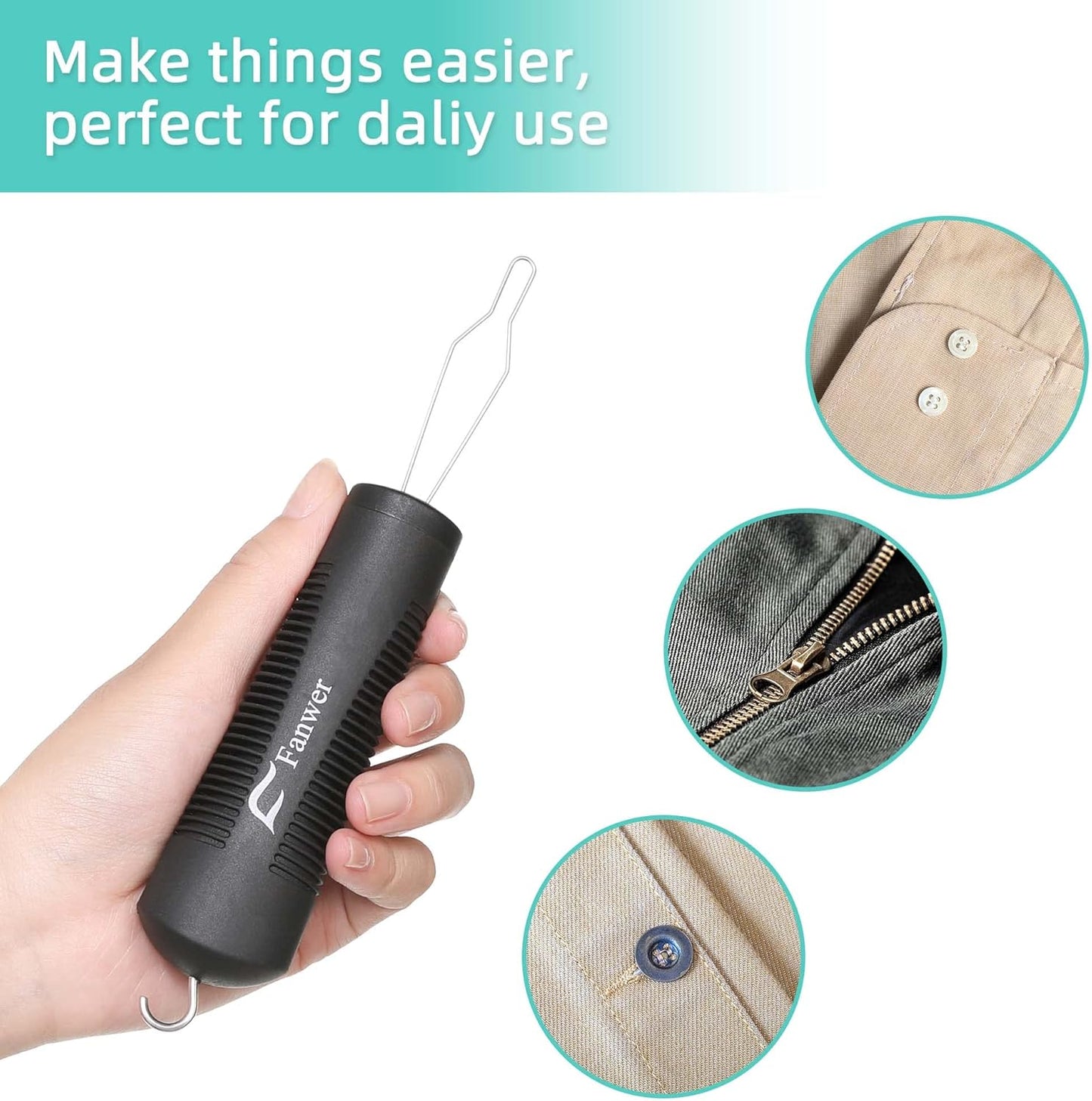 Button Hook, Button Helper Tool for Elderly, Wedding Dress Button Hook Tool, Button Assist Tool for Seniors, Arthritis, Stroke, Parkinson's or Other Disability