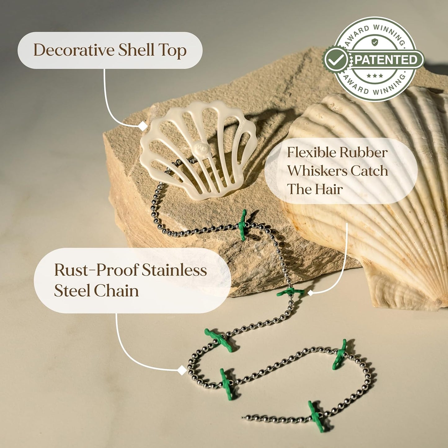 DrainWig Shower Drain Hair Catcher – Disposable White Ocean (4-Pack) – No-Touch Hair Removal for Flat Shower Drains – As Seen on Shark Tank