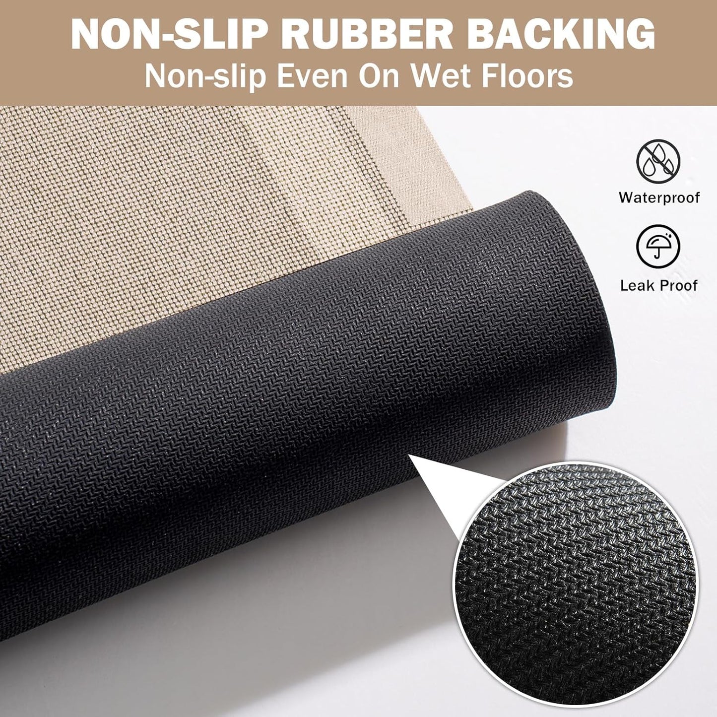 Non Slip Long Bath Mat Bathroom Runner, Rubber Backing Ultra Thin Bathroom Rugs Fit Under Door Quick Dry Super Absorbent Washable Bath Rug Shower Mat for Bathtub Sink Floor, Beige 24"x48"