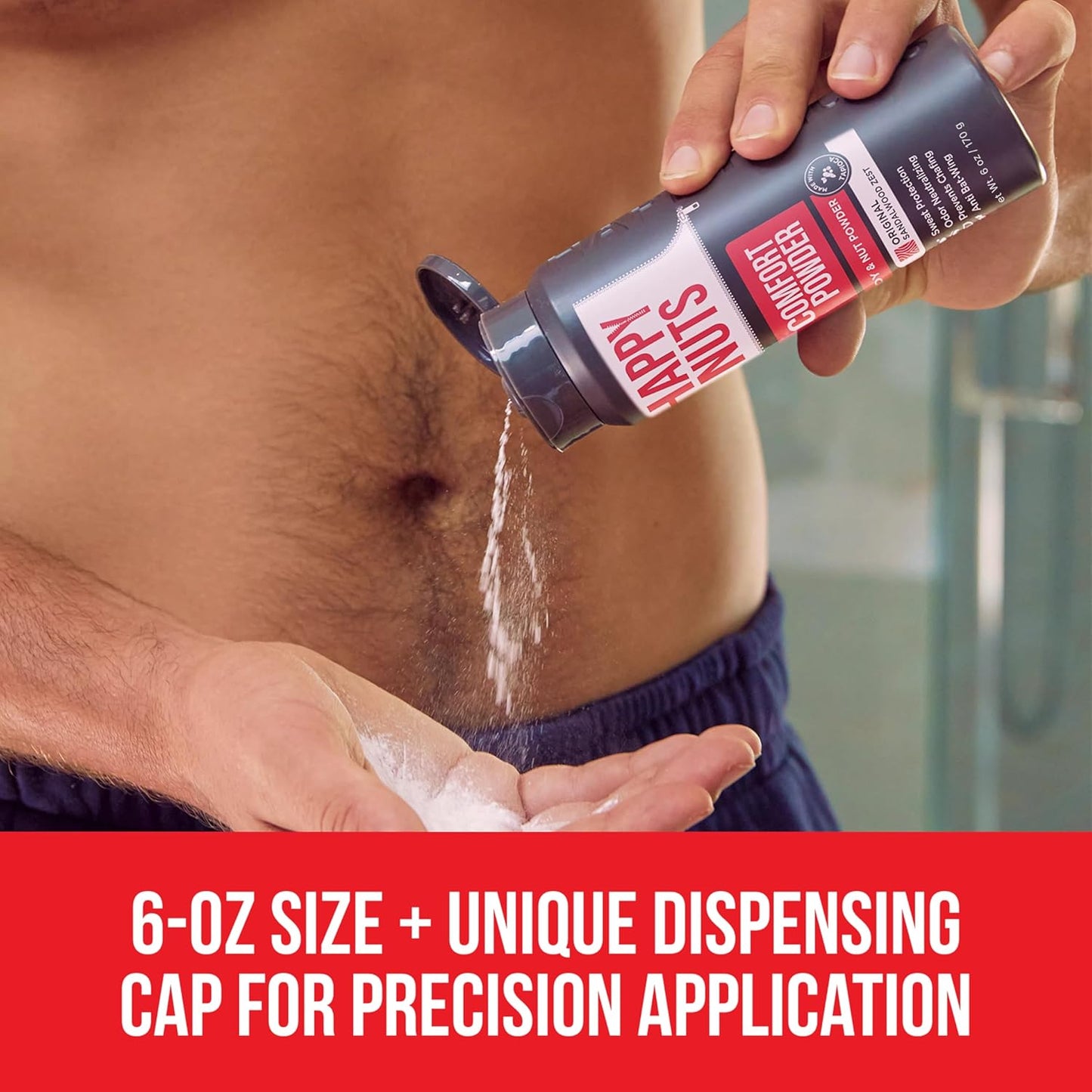 HAPPY NUTS Comfort Powder - Anti Chafing & Deodorant, Aluminum-Free, Sweat and Odor Control for Jock Itch, Groin and Men's Private Parts (6 Ounce (Pack of 1), Original)