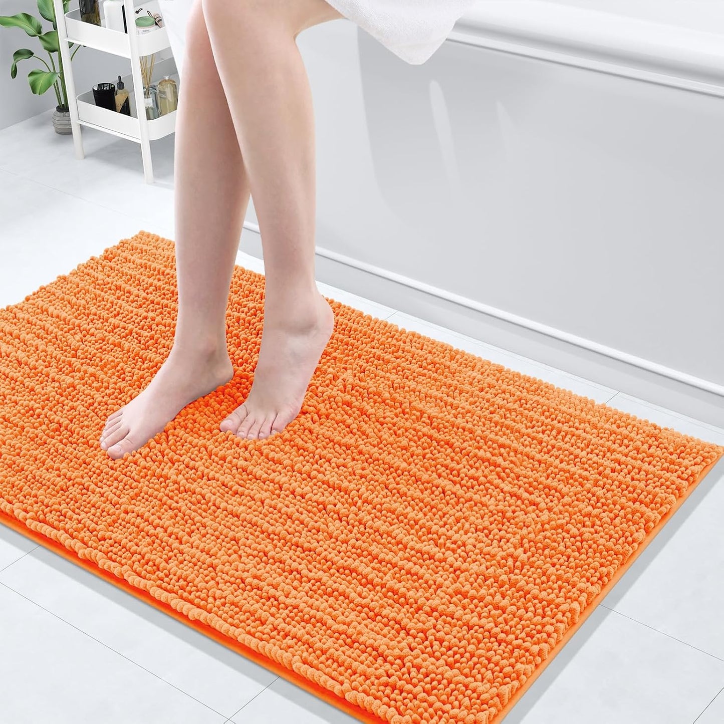 Arotive Luxury Chenille Bathroom Rug Mat, Extra Soft Thick Absorbent Shaggy Bath Rugs, Non-Slip Machine Wash Dry, Plush Bath Mats for Bathroom, Shower and Tub, 40x24, Orange