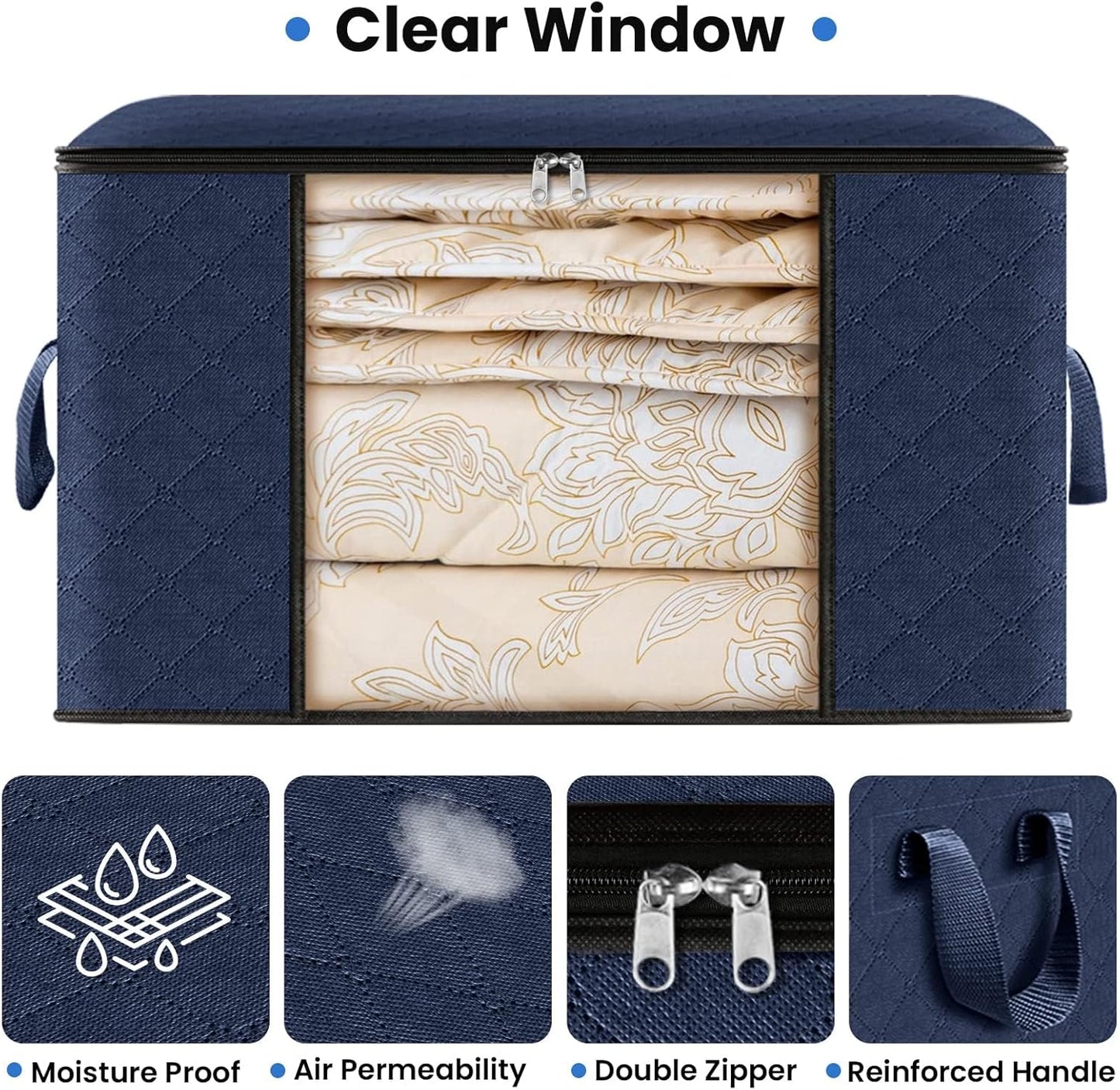 Fab totes 10 Pack Clothes Storage, Foldable Thick Fabric Blanket Storage Bags, Containers for Organizing Bedroom, Closet, Clothing, Comforter,Closet Organization with Handle,Blue