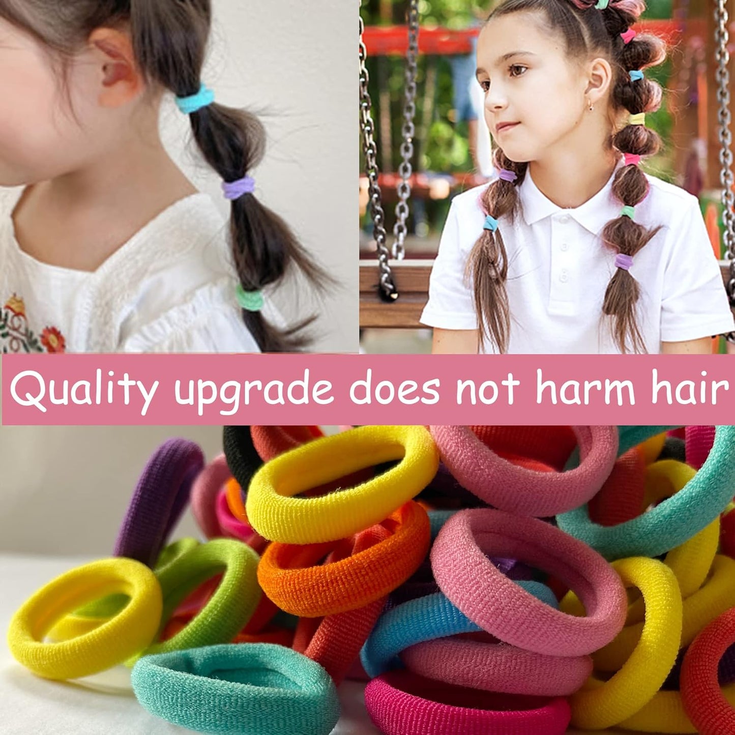 100 Pcs Baby Hair Ties, Seamless Cotton Toddler Hair Ties for Girls and Kids, Multicolor Small Soft Hair Elastics Ponytail Holders(10Colors)