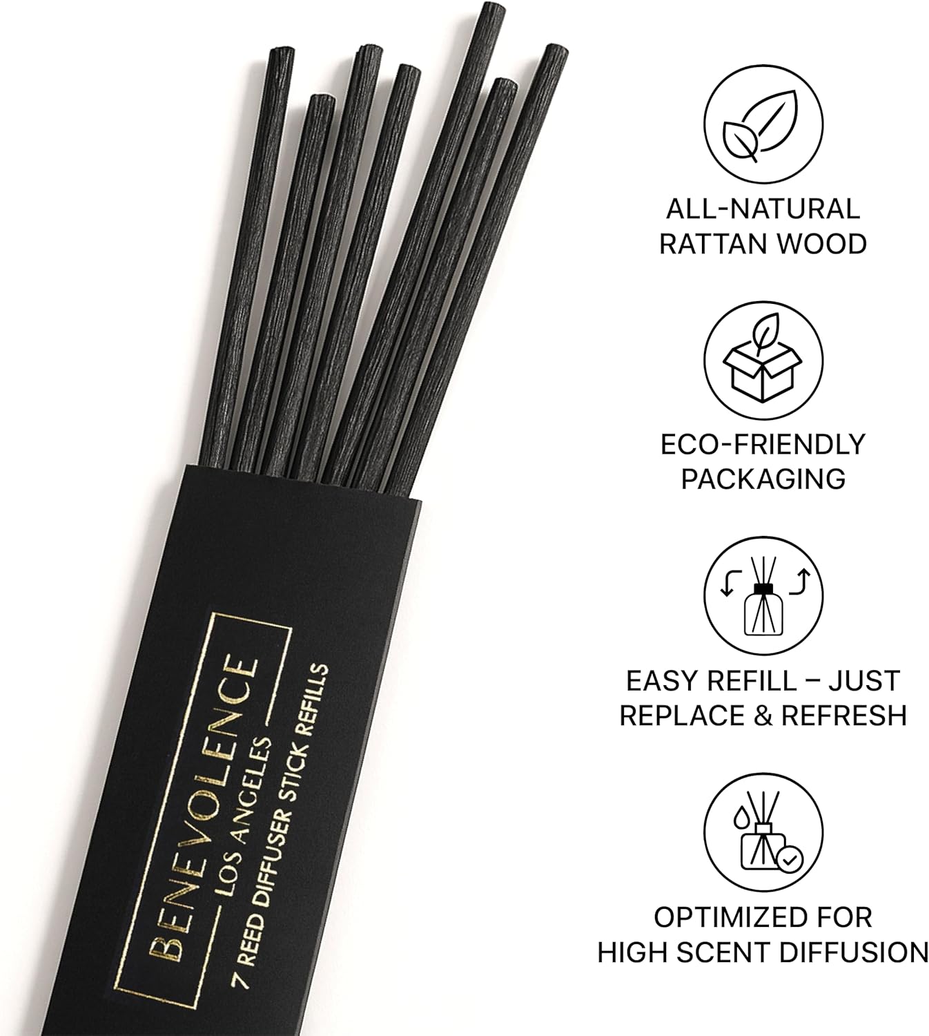 Benevolence LA Reed Diffuser Sticks - 3 Pack of 7 Natural Rattan Sticks per Pouch – Home Fragrance Refill, Eco-Friendly Reed Replacement for Essential Oil Diffusers